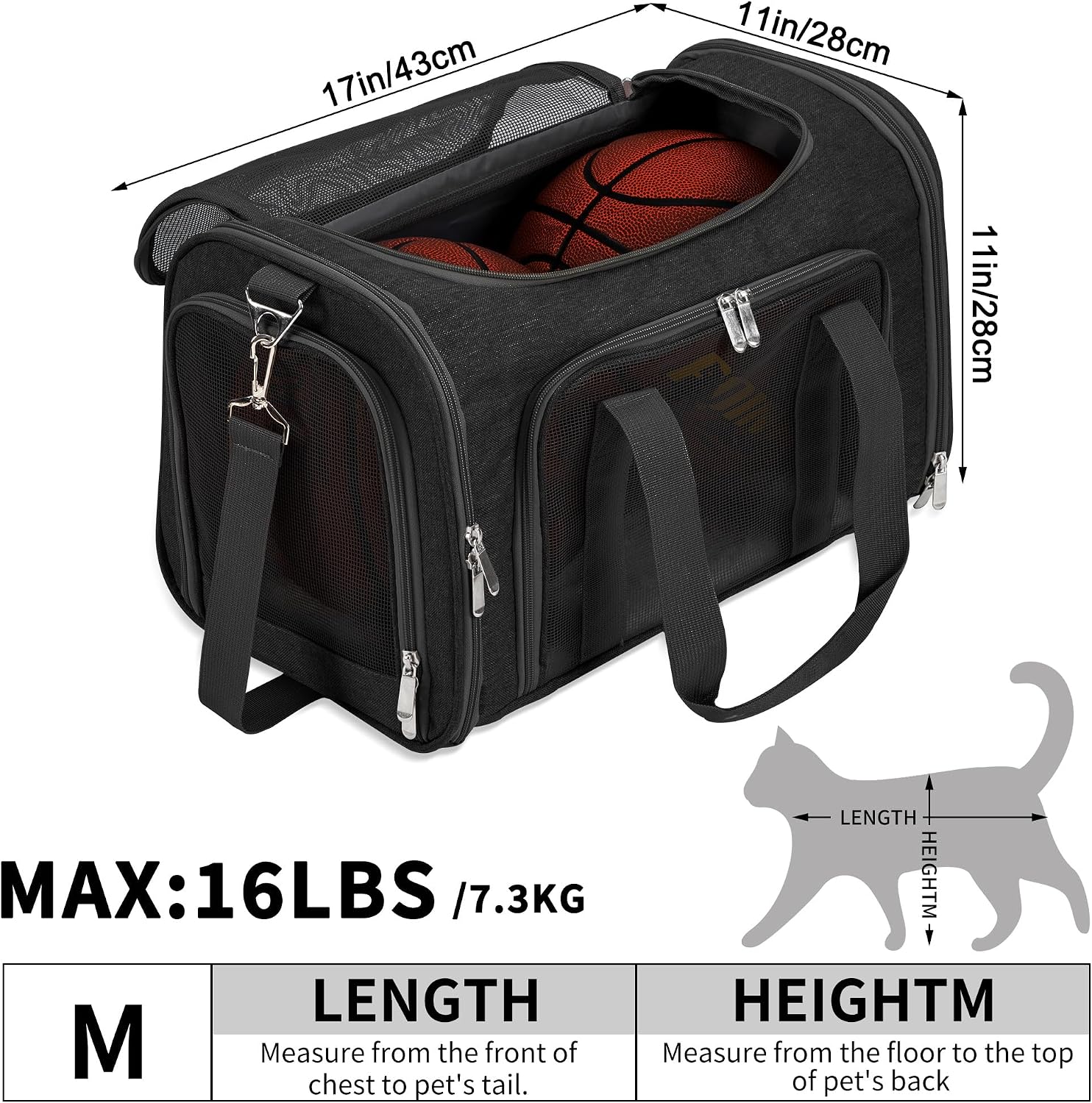 Soft-Sided Cat/Dog/Pet Carrier, Collapsible Pets Travel Carriers for Big Cats/Small Dogs with Shoulder Strap & Removable Mat, Mesh Puppy Carry Bag, Up to 16 Lbs, TSA Airline Approved(Black) - Image 3
