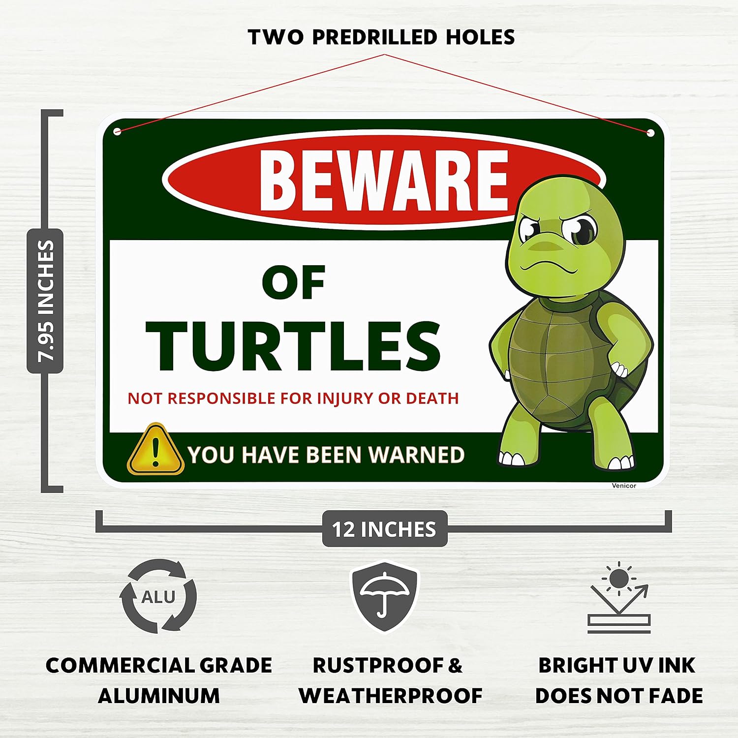 Venicor Turtle Sign Decor - 8 x 12 Inches - Aluminum - Turtle Gifts for Turtle Lovers Women - Pet Turtle Tank Aquarium Accessories Habitat Decorations Stuff - Image 2