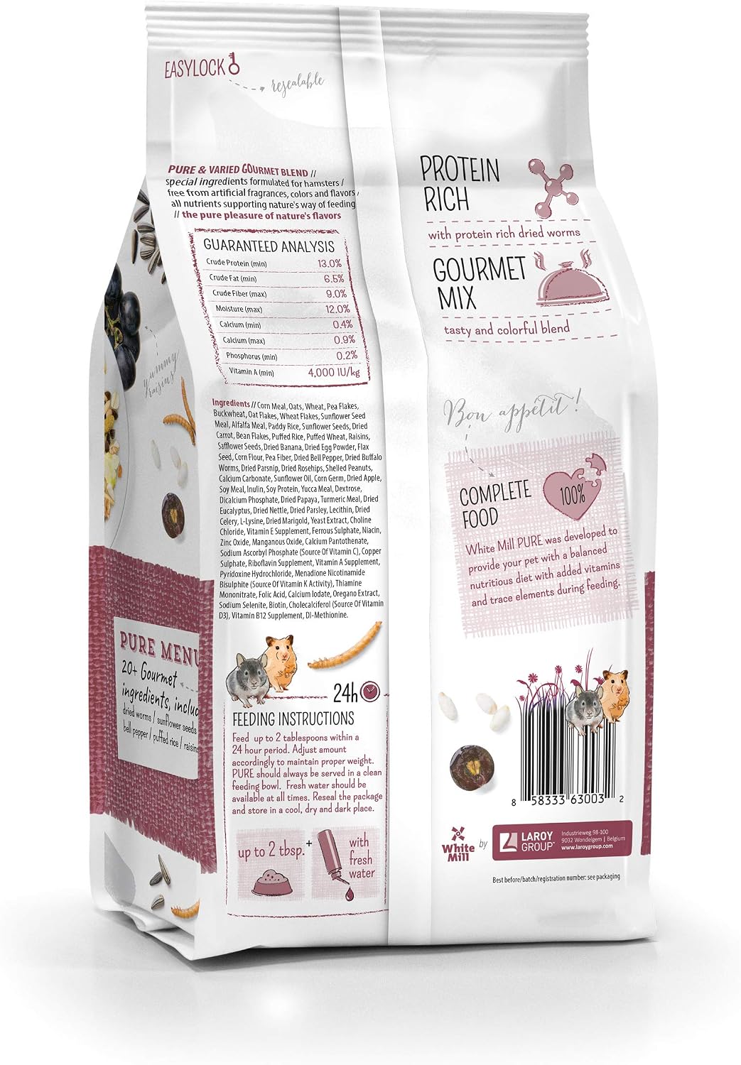 Witte Molen Pure Hamster Food Seed Mixture Mealworms, Sunflower Seeds, Puffed Rice, Grape Nuts, No Artificial Preservatives Dry Food, 1.7 lbs (2 Pack) - Image 2