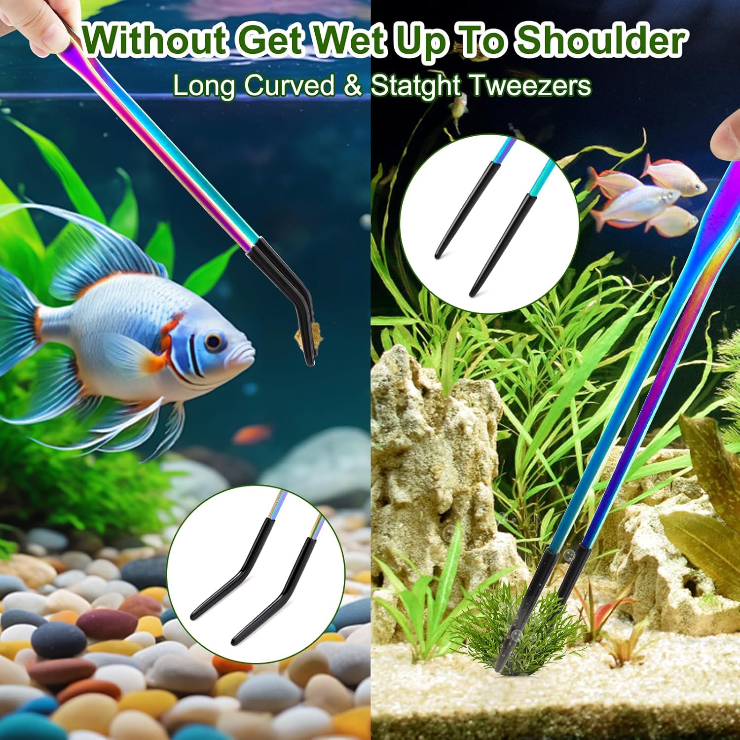 OLIISS Stainless Steel Reptile Feeding Tongs with Rubber Tip - 10.6" Straight & Curved Tweezers for Aquariums & Crafts - Feeder Tools for Bearded Dragons & Lizards - Terrarium Tank Supplies - 2 Pack - Image 6