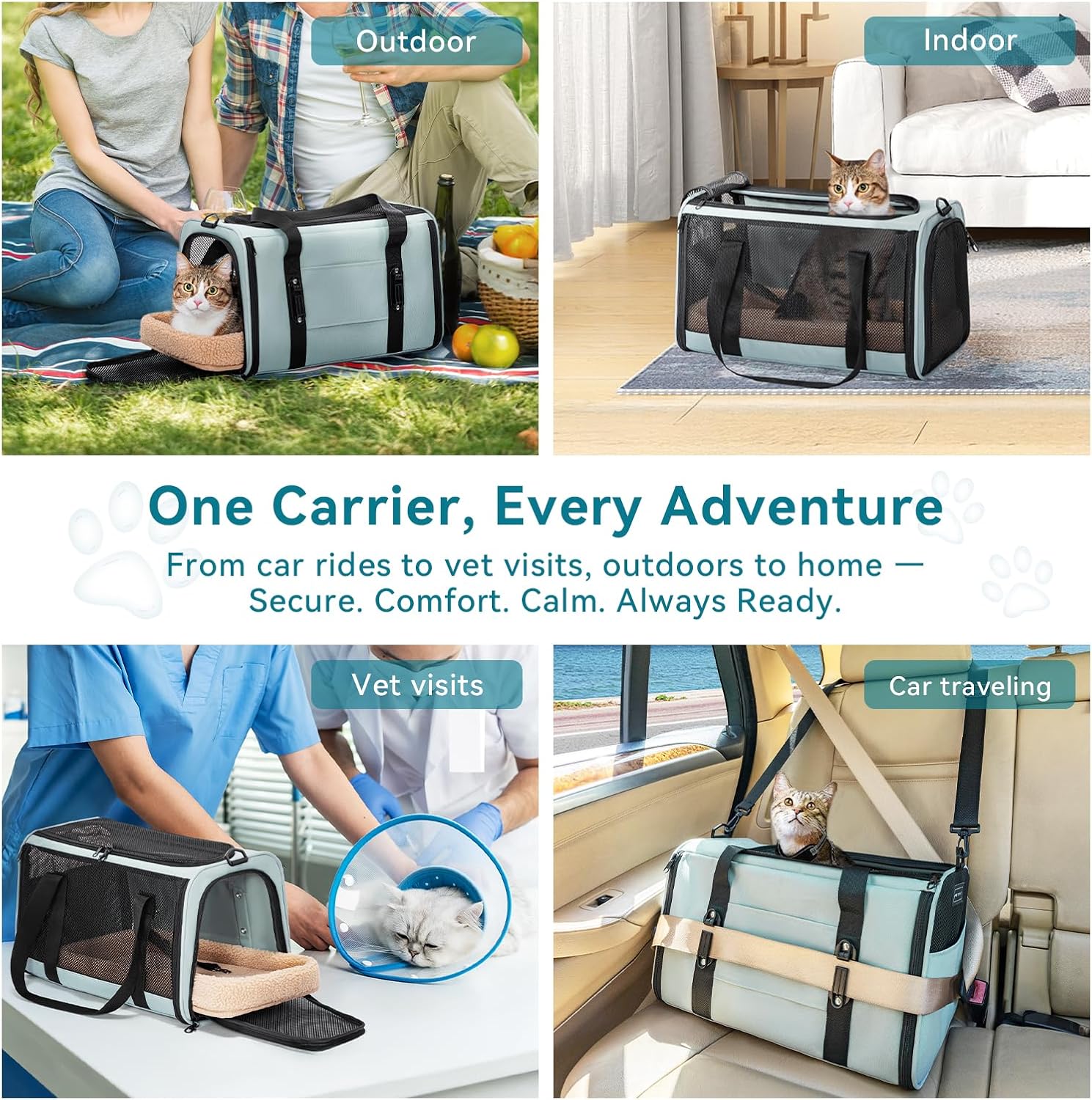 PETSFIT Soft-Sided Cat Carrier with Patented Safety Buckles, Lockable Zippers & Safety Tether,Escape-Resistant Travel Pet Carrier for Car Rides & Vet Visits, Airline Approved Under-Seat, Up to 12 lbs - Image 9