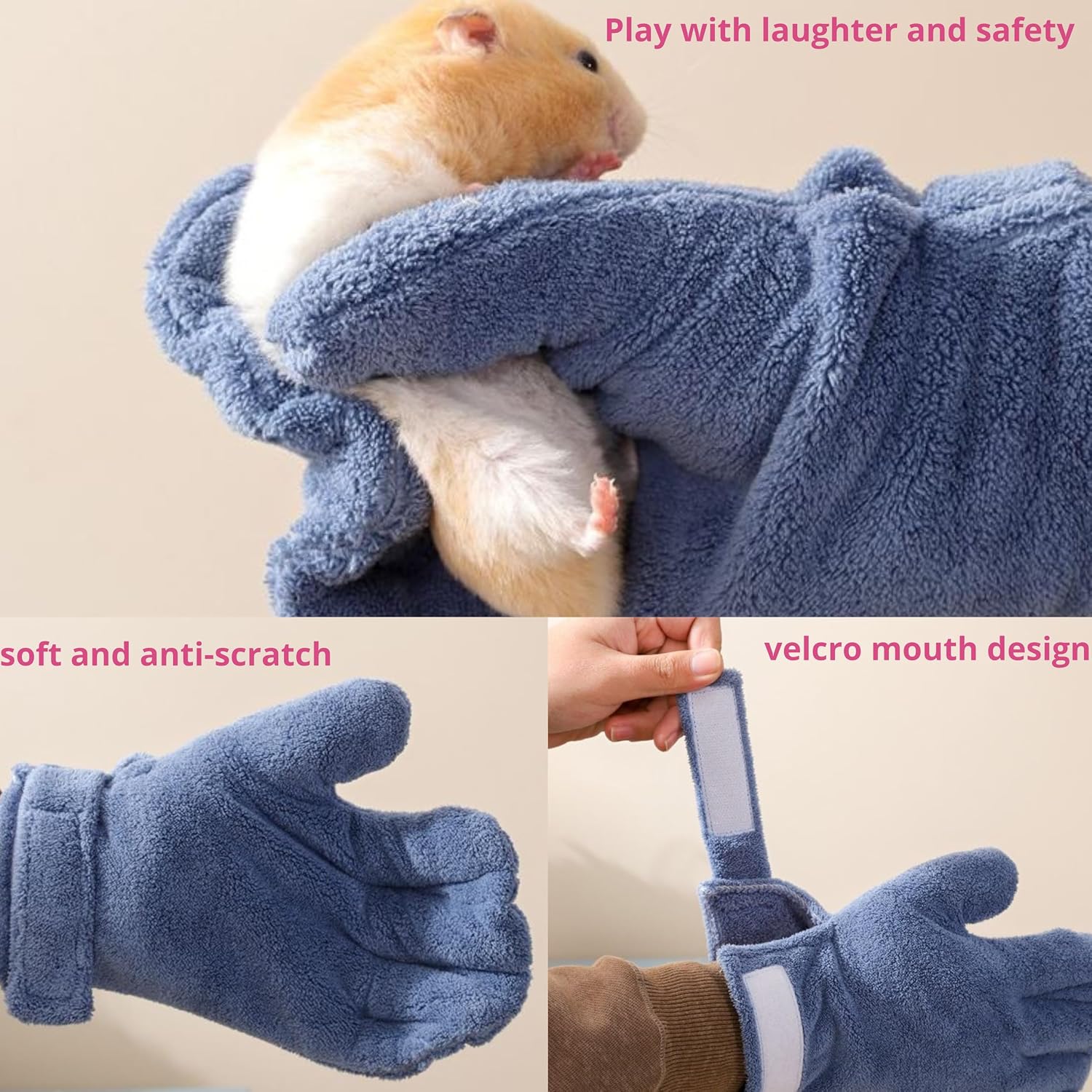 Hamster Calming Bite Proof Gloves and Grooming Brush Set, Hamster Bite Resistant Gloves Massage Brushes, Anti-Bite Glove Grooming Supplies For Small Animals Rabbit Rat Sugar Glider (Pink) - Image 4