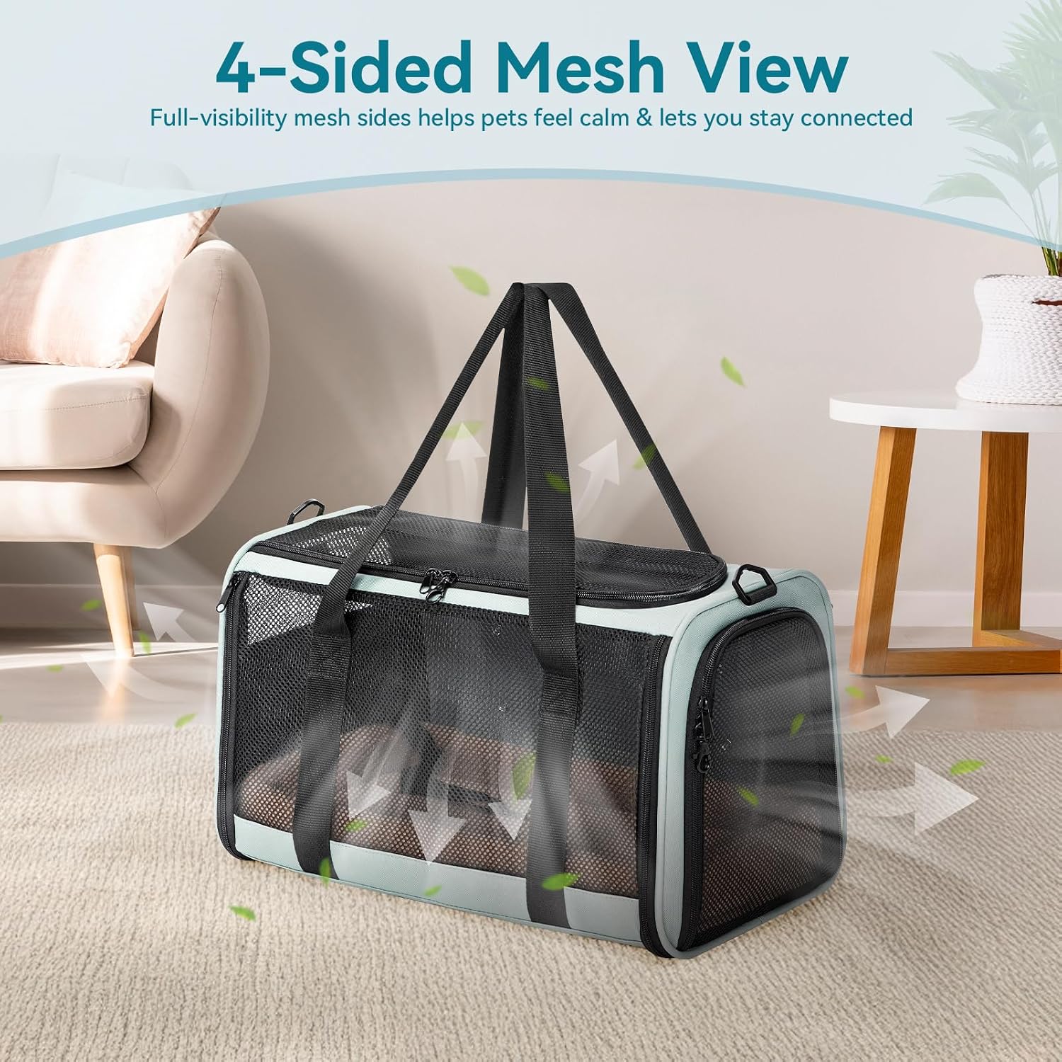 PETSFIT Soft-Sided Cat Carrier with Patented Safety Buckles, Lockable Zippers & Safety Tether,Escape-Resistant Travel Pet Carrier for Car Rides & Vet Visits, Airline Approved Under-Seat, Up to 12 lbs - Image 6