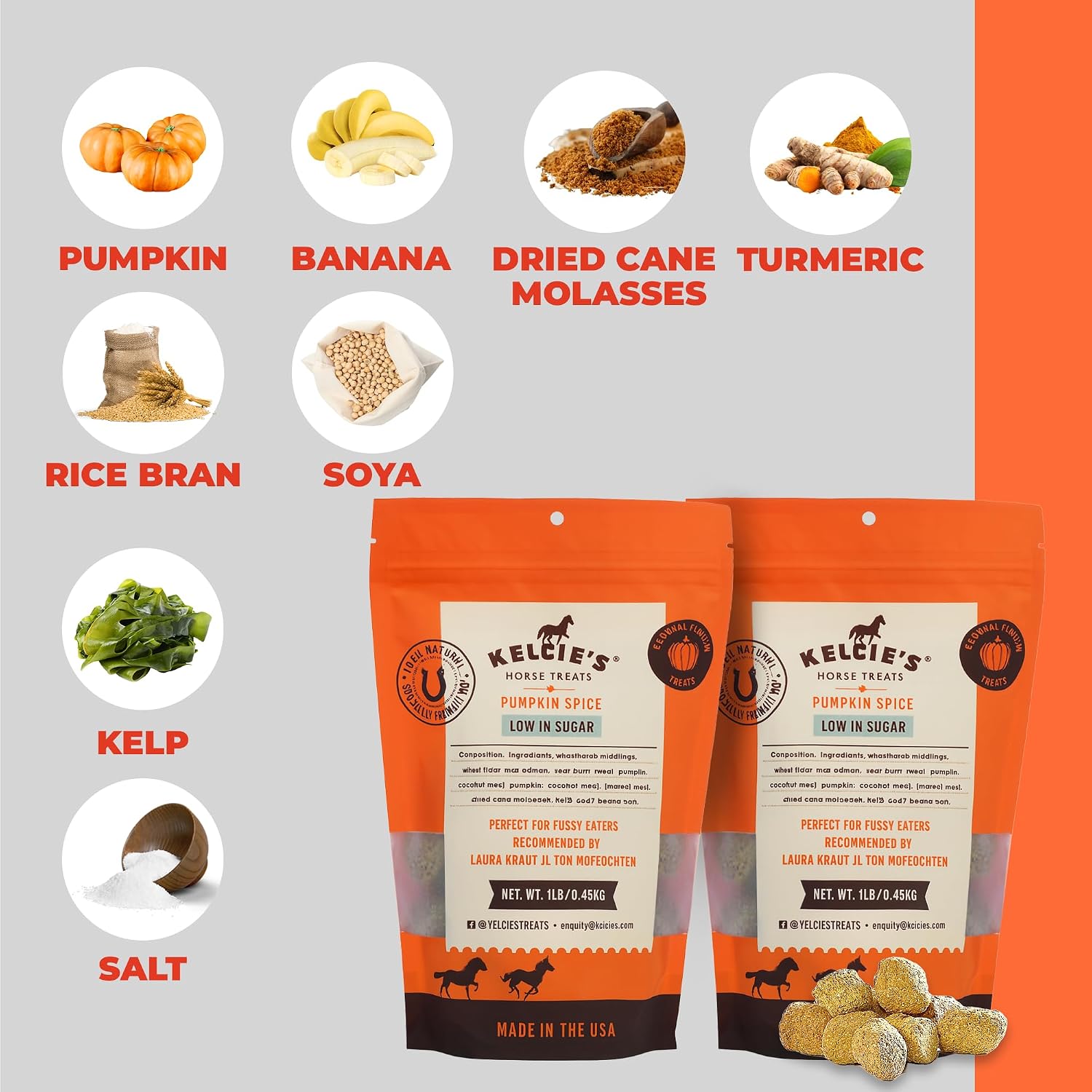 Kelcies Pumpkin Spice Horses Treats - Low Sugar, Starch, and Carbohydrates | Healthy Treats for Horse Supports Superior Digestion 2 Pounds (Pack of 2) - Image 3