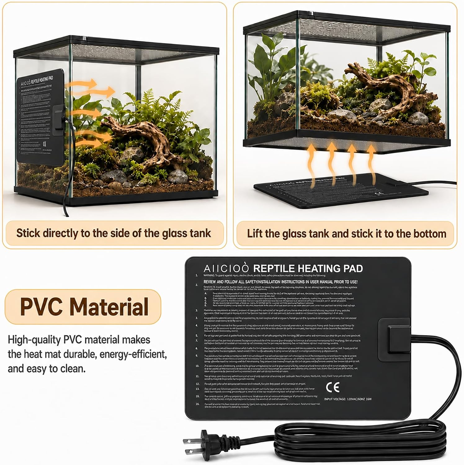 Aiicioo Reptile Heating Pad - Hermit Crab Heater Heat Mat for Reptiles Snake Lizard Terrarium 16 Watt - Image 4