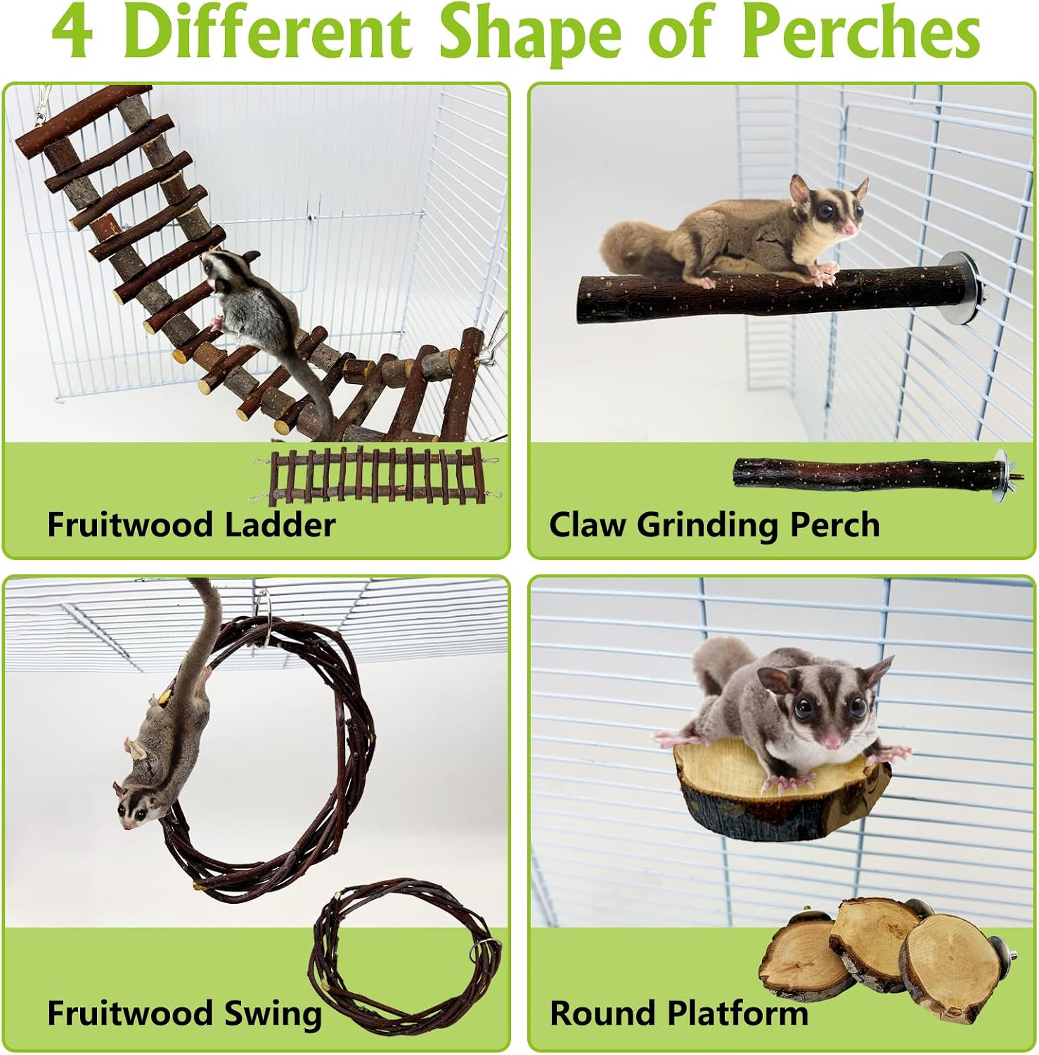 BNOSDM Sugar Glide Cage Accessories 6 Packs Wood Sugar Glider Toys Hanging Cage Ladder Sugar Glider Perch Stand Climbing Platform for Hamster Squirrel - Image 4