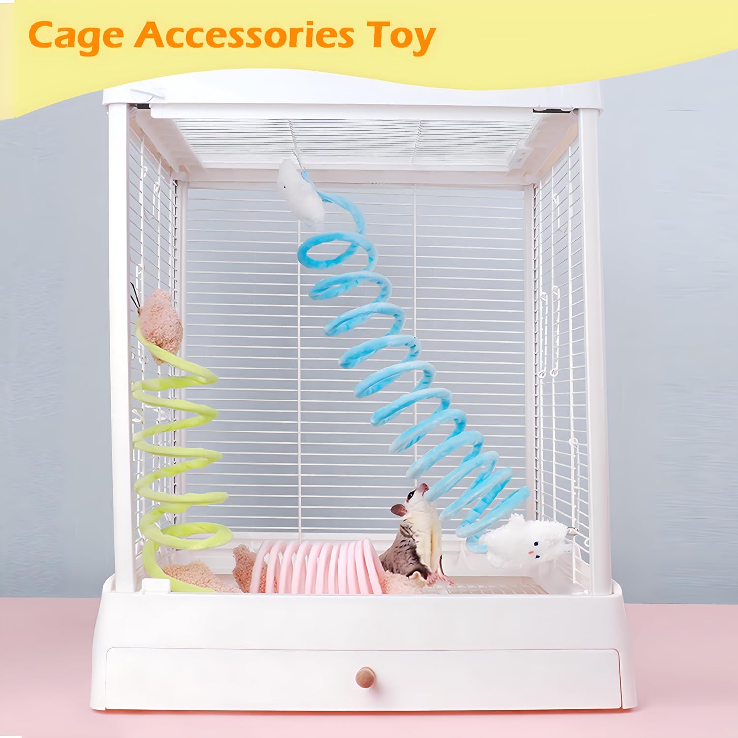 Sugar Glider Toys, Elastic Sugar Glider Climbing Ropes, Hanging Sugar Cage Accessories, Rat Enrichment Climbing Toys, Soft Touch Small Pet Swing Toy (2pcs Blue & Yellow) - Image 4