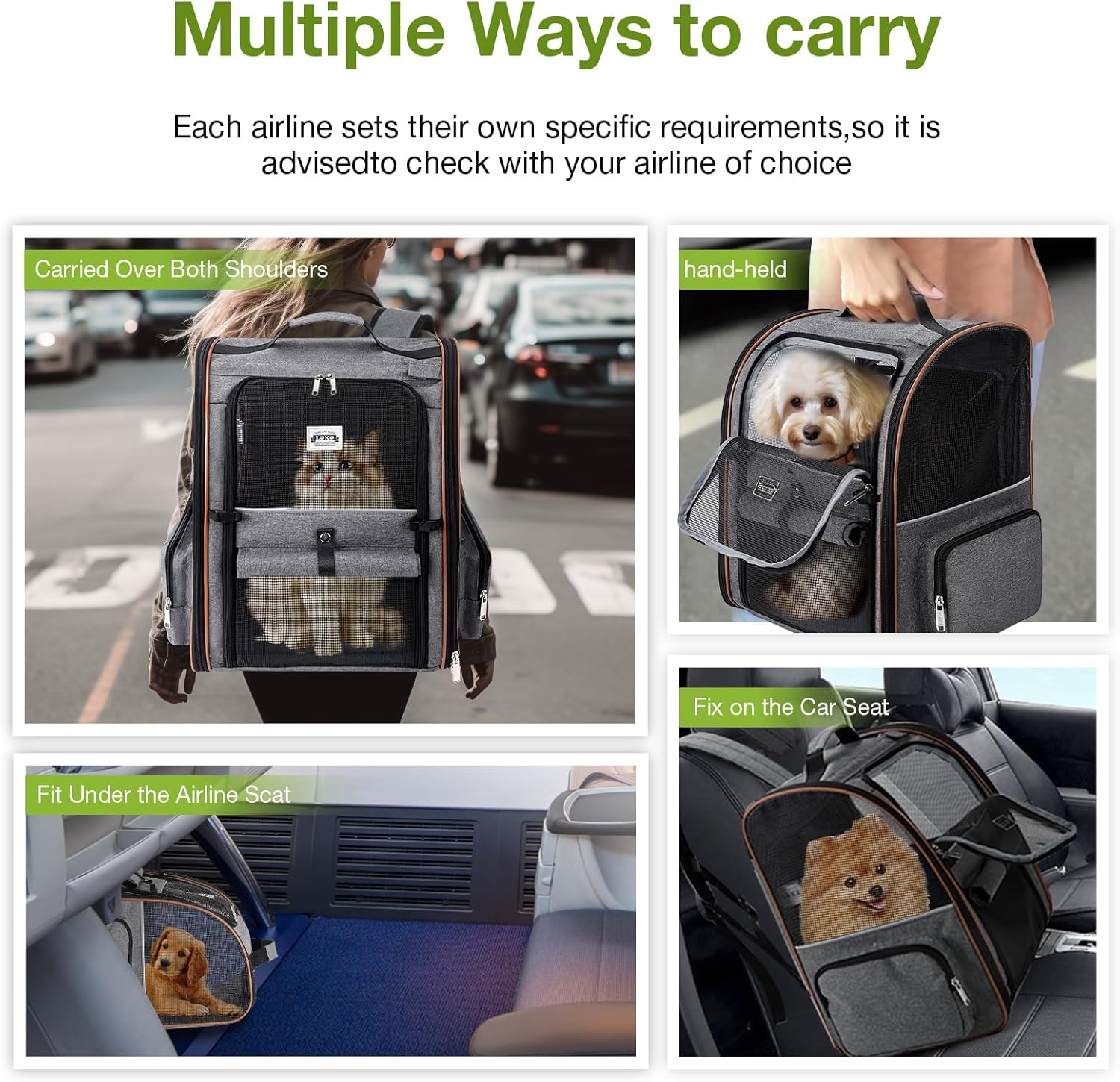 Cat Carrier Backpack, Expandable Pet Carrier with Sun Shade & Full Front Opening, Breathable Mesh Backpack for Small Dogs & Medium Cats Up to 18 Lbs, Foldable for Hiking, Camping (Grey) - Image 6