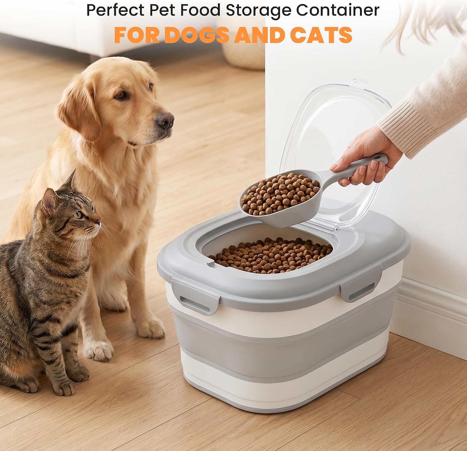 30 Lbs Dog Food Storage Container with Wheels, Collapsible Pet Food Storage Container with Clear Window, Measuring Cup & Scoop, BPA Free Cat Food Container for Rice, Flour, Grain, Bird Seed - Image 4