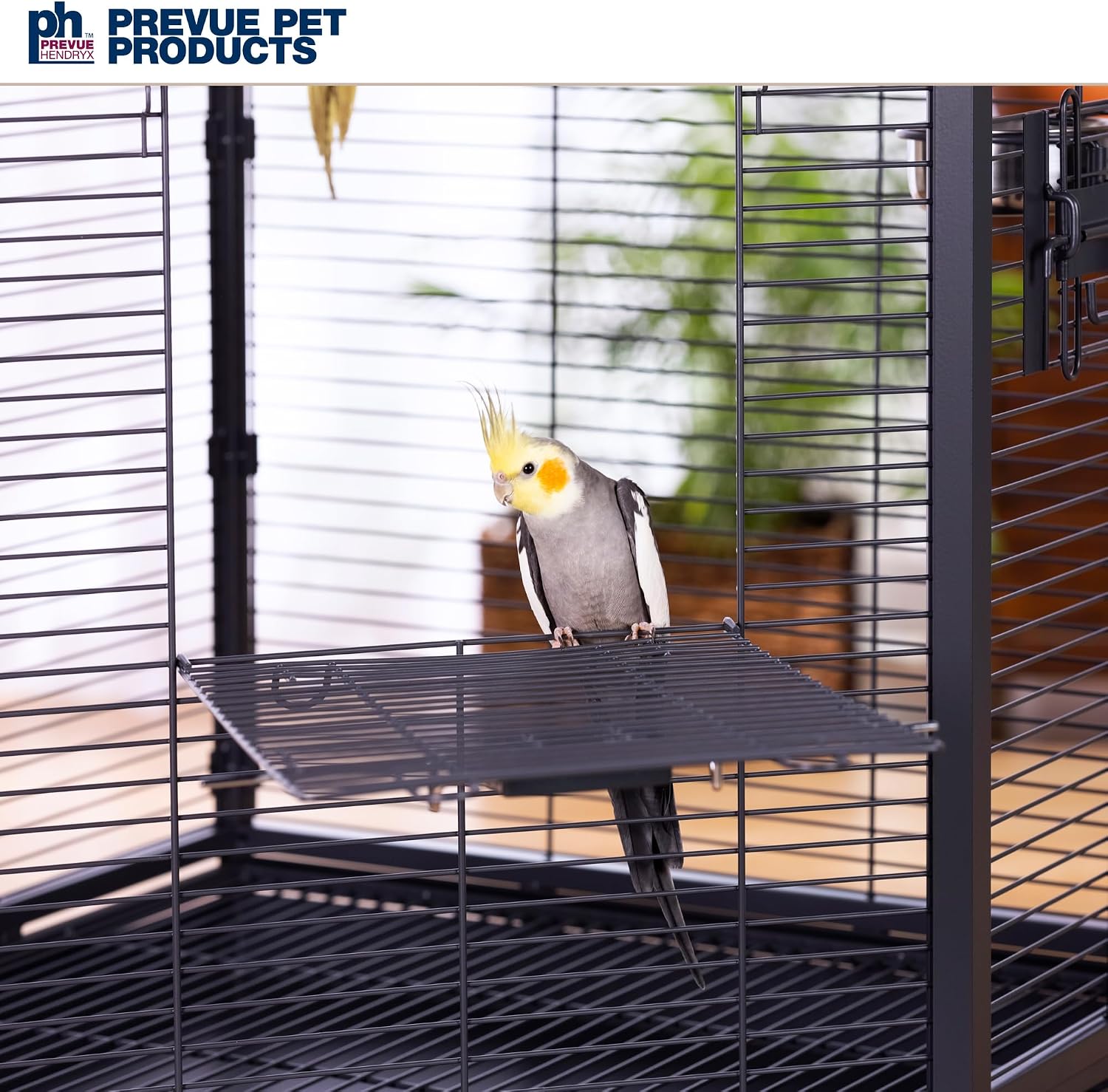 Prevue Pet Products Corner Bird Cage with Playtop - Large Cage with Rolling Stand, Comes with Wooden Perches & Double Food & Water Cups, Secure Side Door Locks, Elevated for Enrichment - Black - Image 8