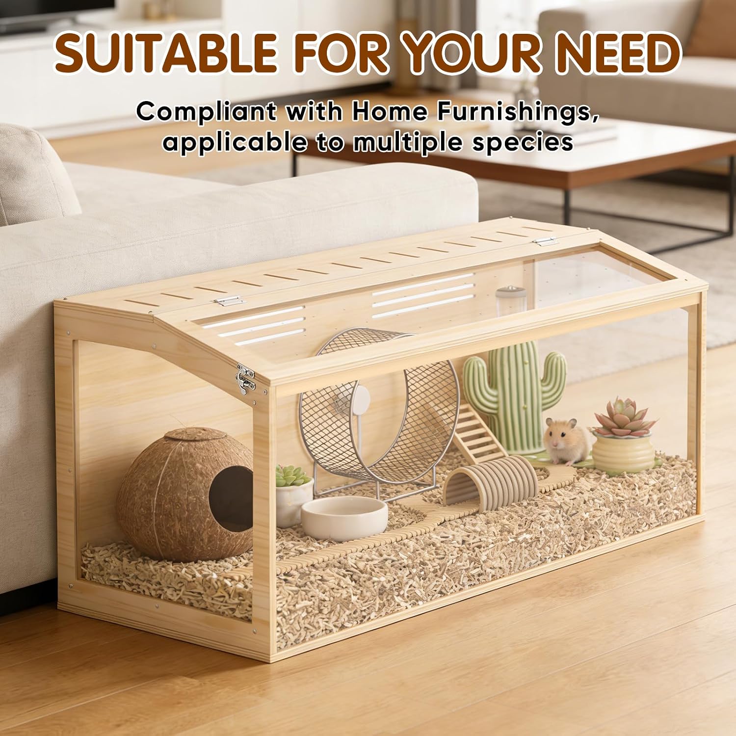 Wooden Hamster Cage, 32inch Large Hamster Enclosure with Openable Top & Stabilized Acrylic for Small Animals, Guinea Pig, Rabbit, Rat, 32" L x 16''W x 16''H Hamster Habitat with Multi-Vent - Image 8