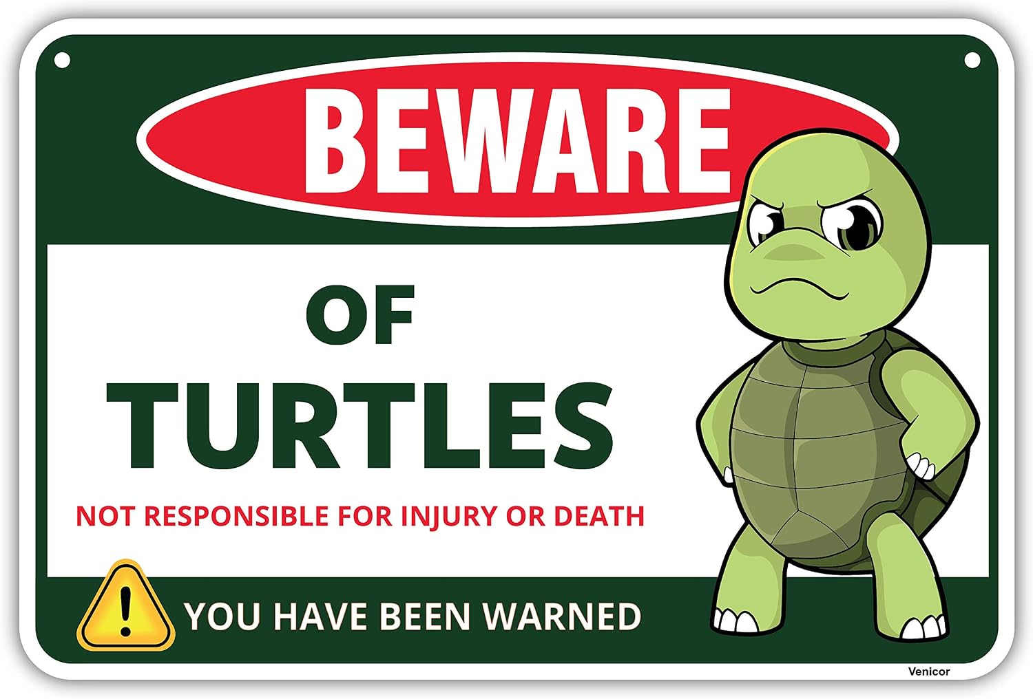 Venicor Turtle Sign Decor - 8 x 12 Inches - Aluminum - Turtle Gifts for Turtle Lovers Women - Pet Turtle Tank Aquarium Accessories Habitat Decorations Stuff