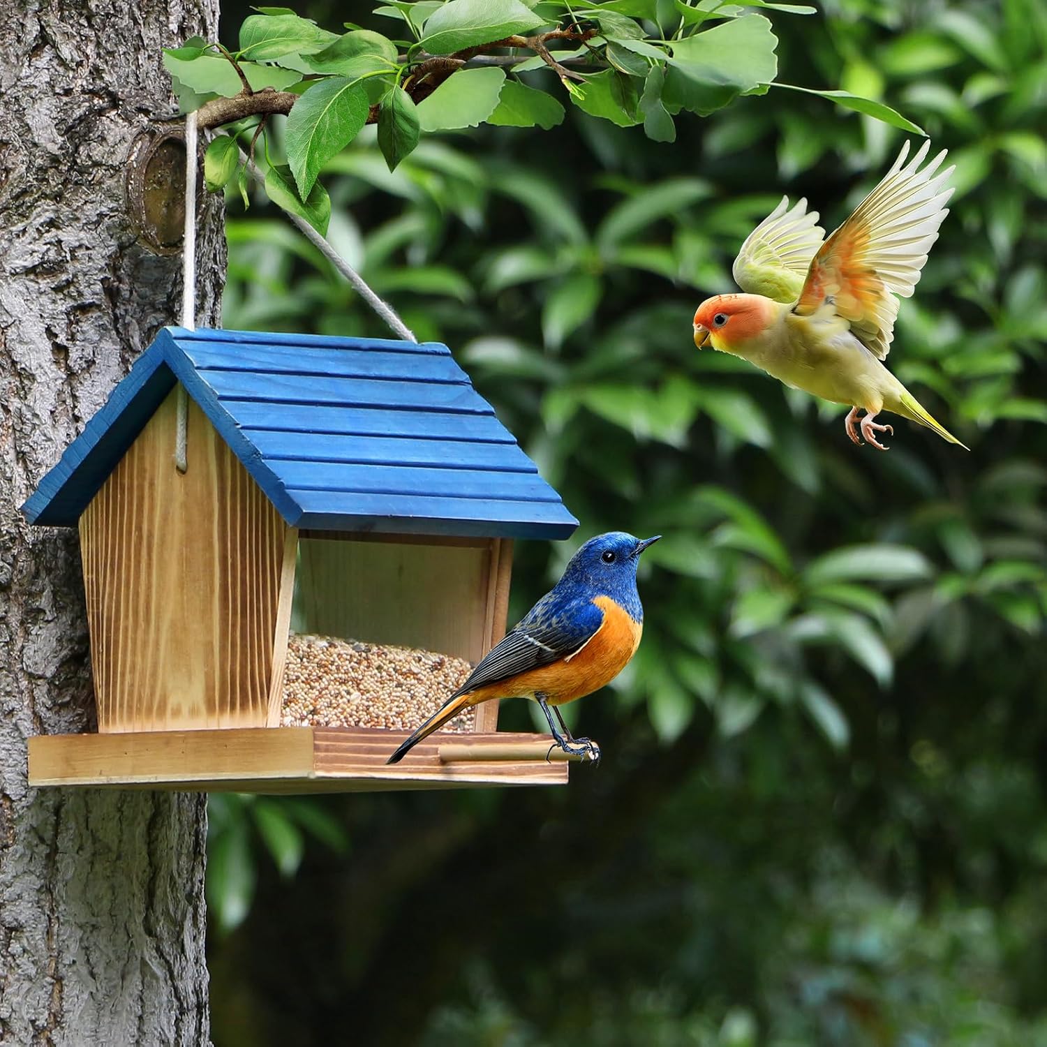 Cedar Wooden Bird Feeders for Outdoors Hanging– Large, Weatherproof Wild Bird House Feeder–Pre-Assembled, Hopper Design, Anti-Squirrel, Easy Fill for Cardinals, Bluebirds, Oriole & Finches - Image 6