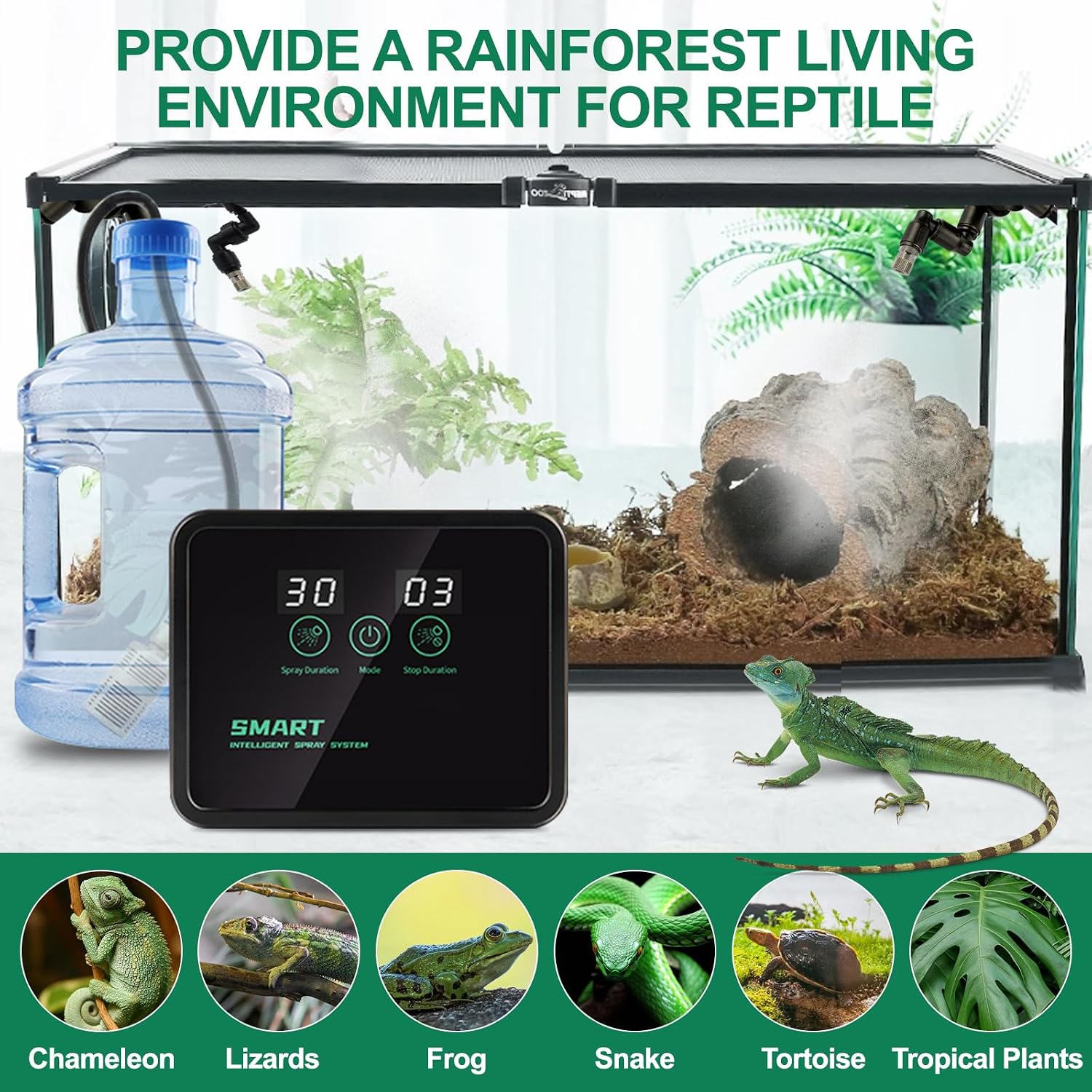 MECESOR Automatic Reptile Mister for Reptile Tank Smart Reptiles Mister System with Timer 360° Nozzles,Slient Terrarium Misting System Humidifier for Chameleons,Snakes,Frogs Smart Spray Control - Image 5