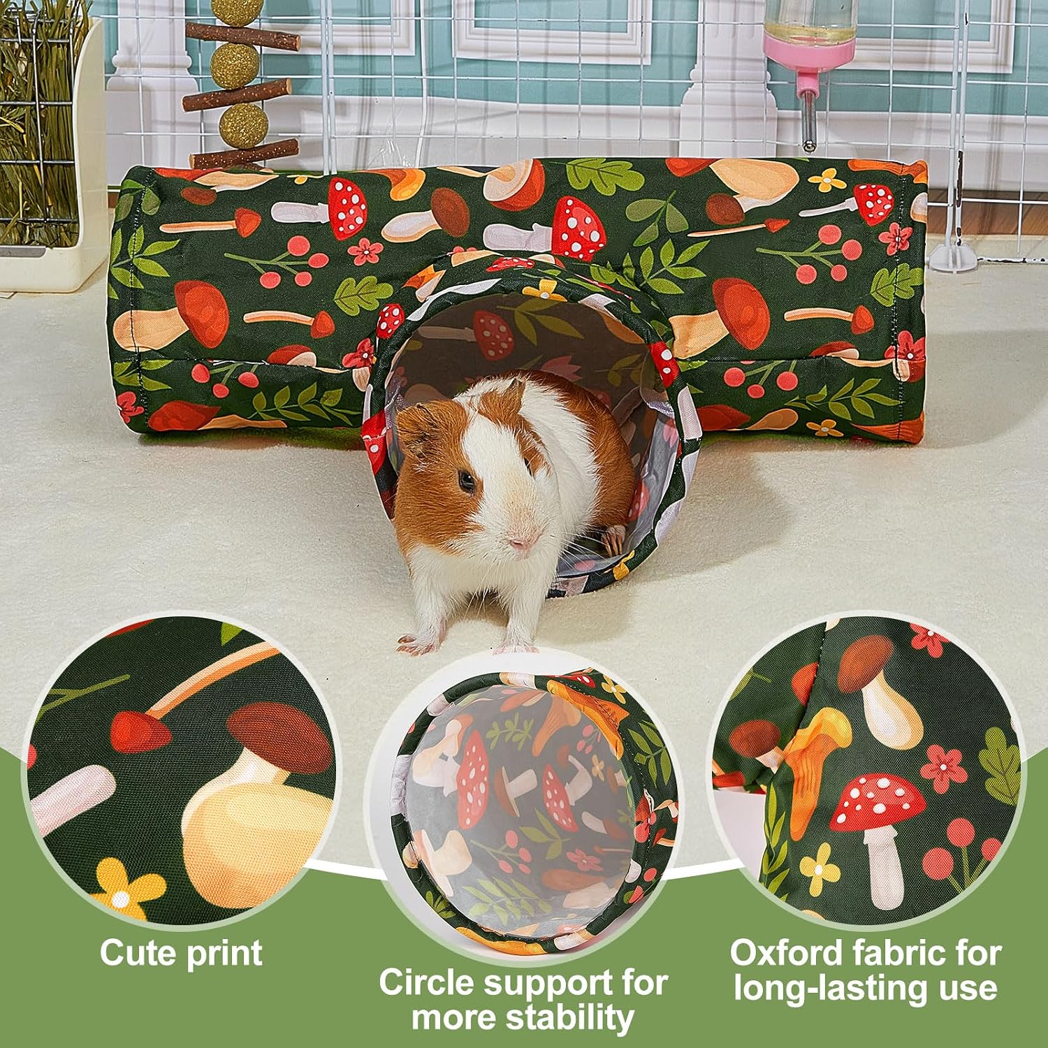 Bienbee Guinea Pig Tunnel, 3 Way Washable Guinea Pig Hideout,Foldable Rabbit Tunnel Guinea Pigs Toys for Bunny Hamster Chinchilla Ferret Rabbit Guinea Pigs Accessories Mushroom - Image 3