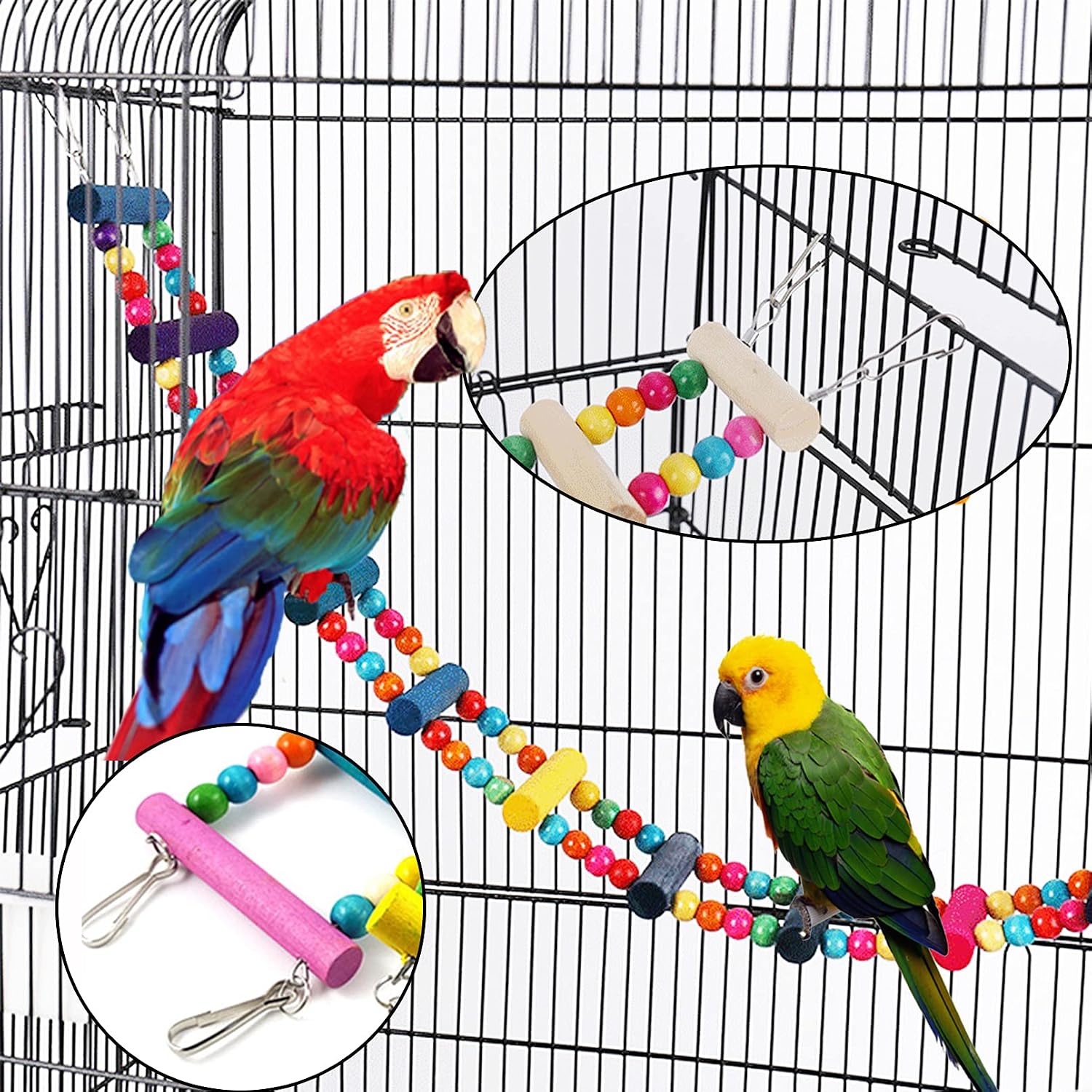 Hamiledyi Bird Parrot Swing Chewing Toy Set 15PCS Wooden Hanging Bell with Hammock Climbing Ladders Colorful Pet Birds Cage Toys for Small Parakeet Cockatiel Finches Conures Budgie Macaws Love Birds - Image 4