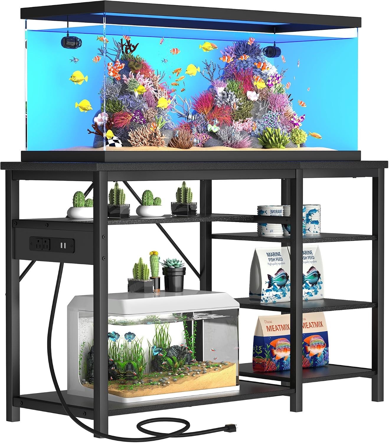 GRLEAF 20-40 Gallon Aquarium Stand: 800LB Capacity, Built-In Power Outlets, 3-Tier Shelves for Fish Tank Accessories Storage, Heavy-Duty Steel/Wood Hybrid for Fish & Reptile Tanks | Excludes Tank