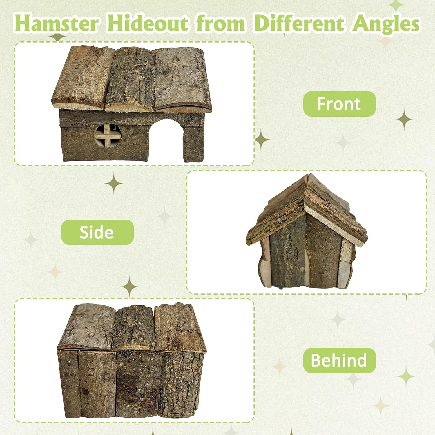 kathson Bark Wood Dwarf Hamster House with Small Window Mouse Natural Chewable Hideout Hut Mice Resting Room Hamster Cage Accessory for Dwarf Hamster Mice Young Syrian Hamsters and other Small Animals - Image 4
