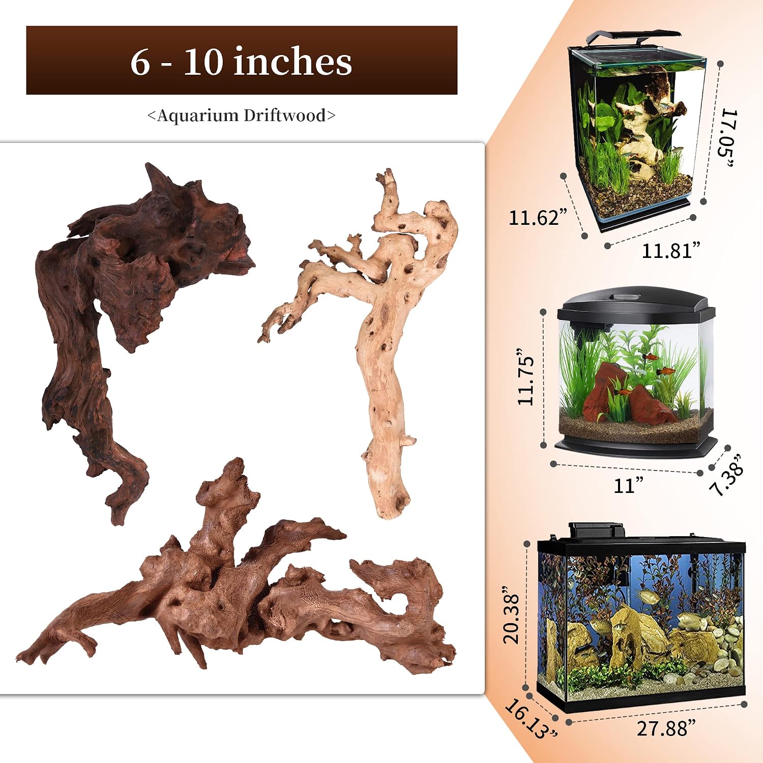 majoywoo Natural Coral Driftwood for Aquarium Decor Fish Tank Decorations, Assorted Driftwood Branch 6-10" 3 Pcs, Reptile Decor… - Image 2