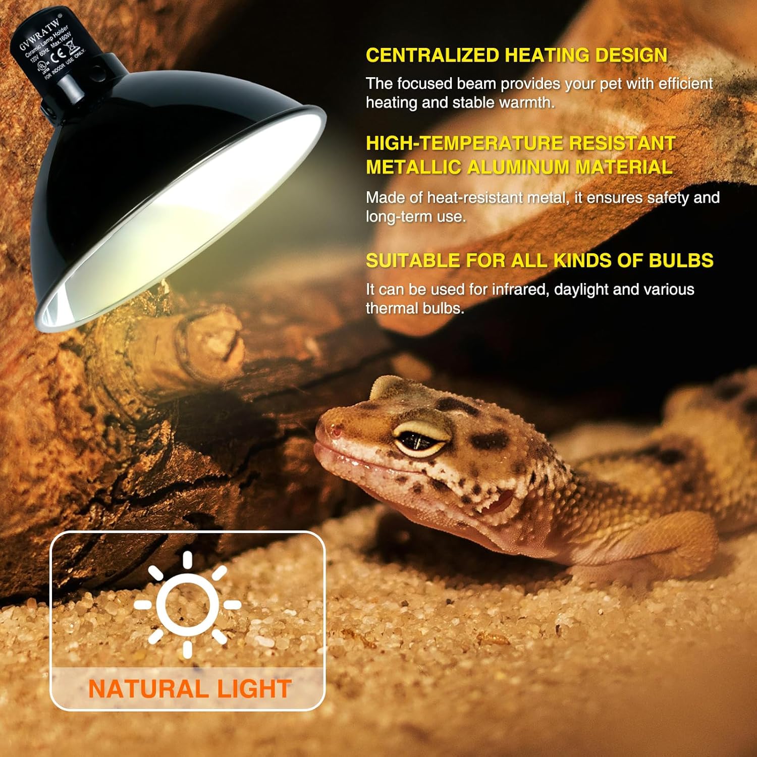 8.5-inch Standard Lamp Dome for Reptile Heating Lamps, Ceramic Heat Emitters, Max 200W for Bearded Dragons, Turtles, Snakes and Lizards, E26 Base - Image 3