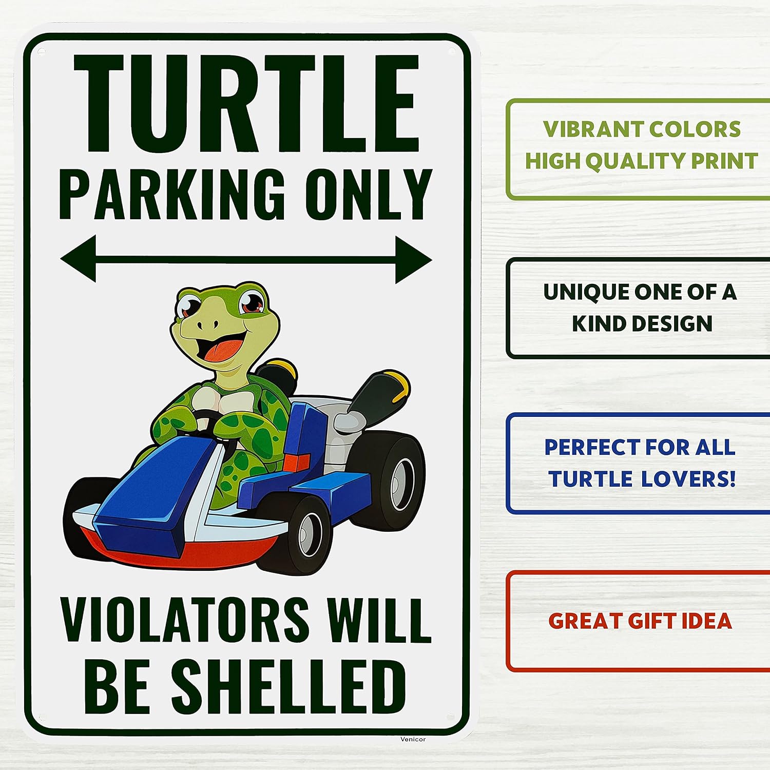Venicor Turtle Parking Sign Decor - 9 x 14 Inches - Aluminum - Turtle Gifts for Turtle Lovers Women - Pet Turtle Tank Accessories Habitat Decorations Poster - Image 3