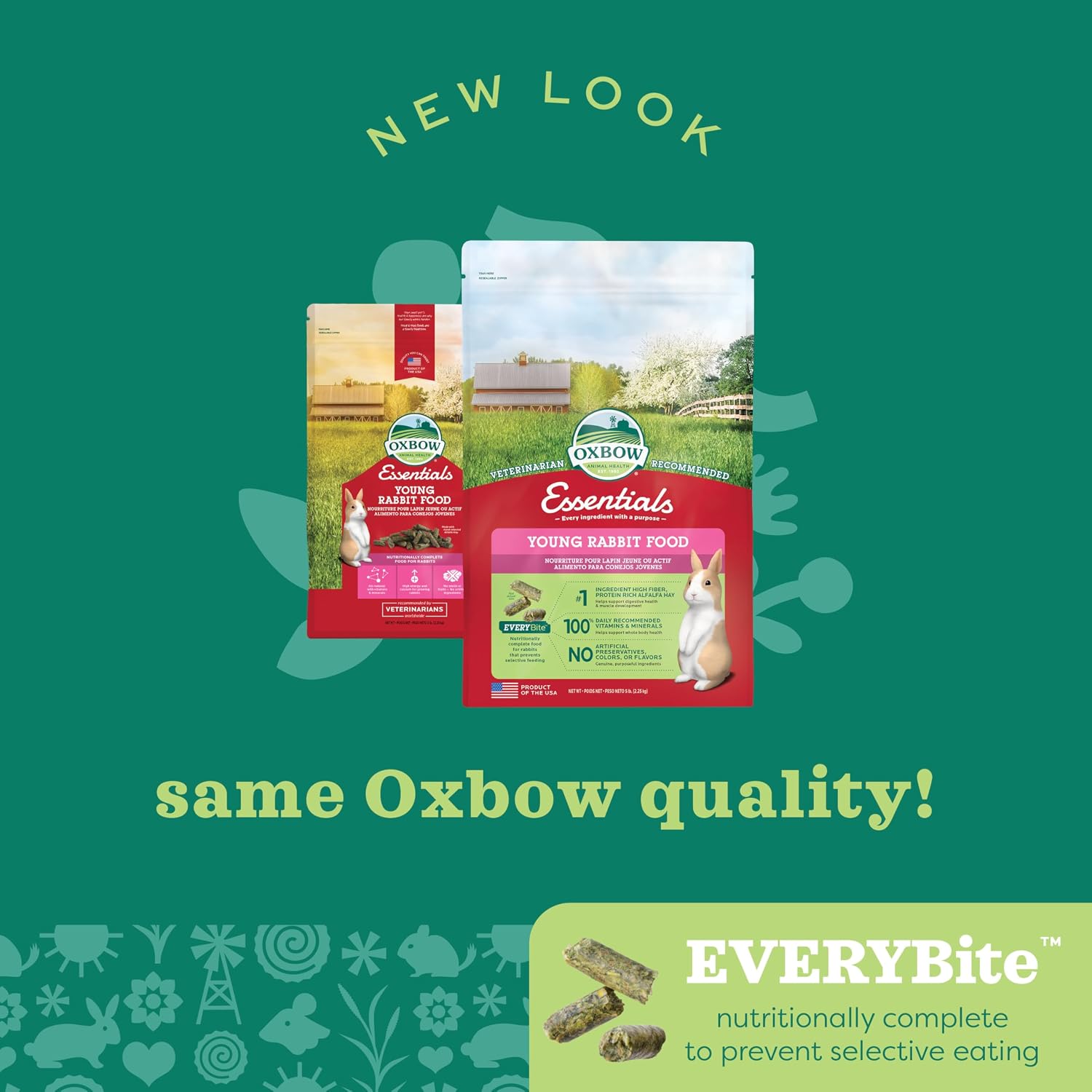 Oxbow Essentials Rabbit Food, Young Rabbit, Made with Oxbow Alfalfa Hay, Pet Food Pellets with Vitamins & Minerals, Small Animal Pet Products, Bunny Supplies, Made in USA, High Fiber, 5 lb. bag - Image 10