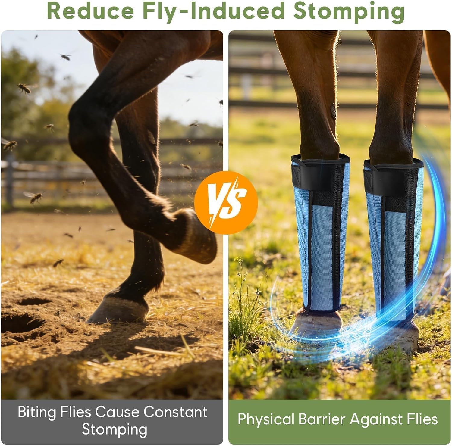Fly Boots for Horses Set of 4, Horse Fly Boots with Reinforced Stitching, Extra-Wide Adjustable Hook & Loop Strap for Secure Fit, Breathable Mesh Fly Leg Wraps for Horse (4Pack, Blue) - Image 7