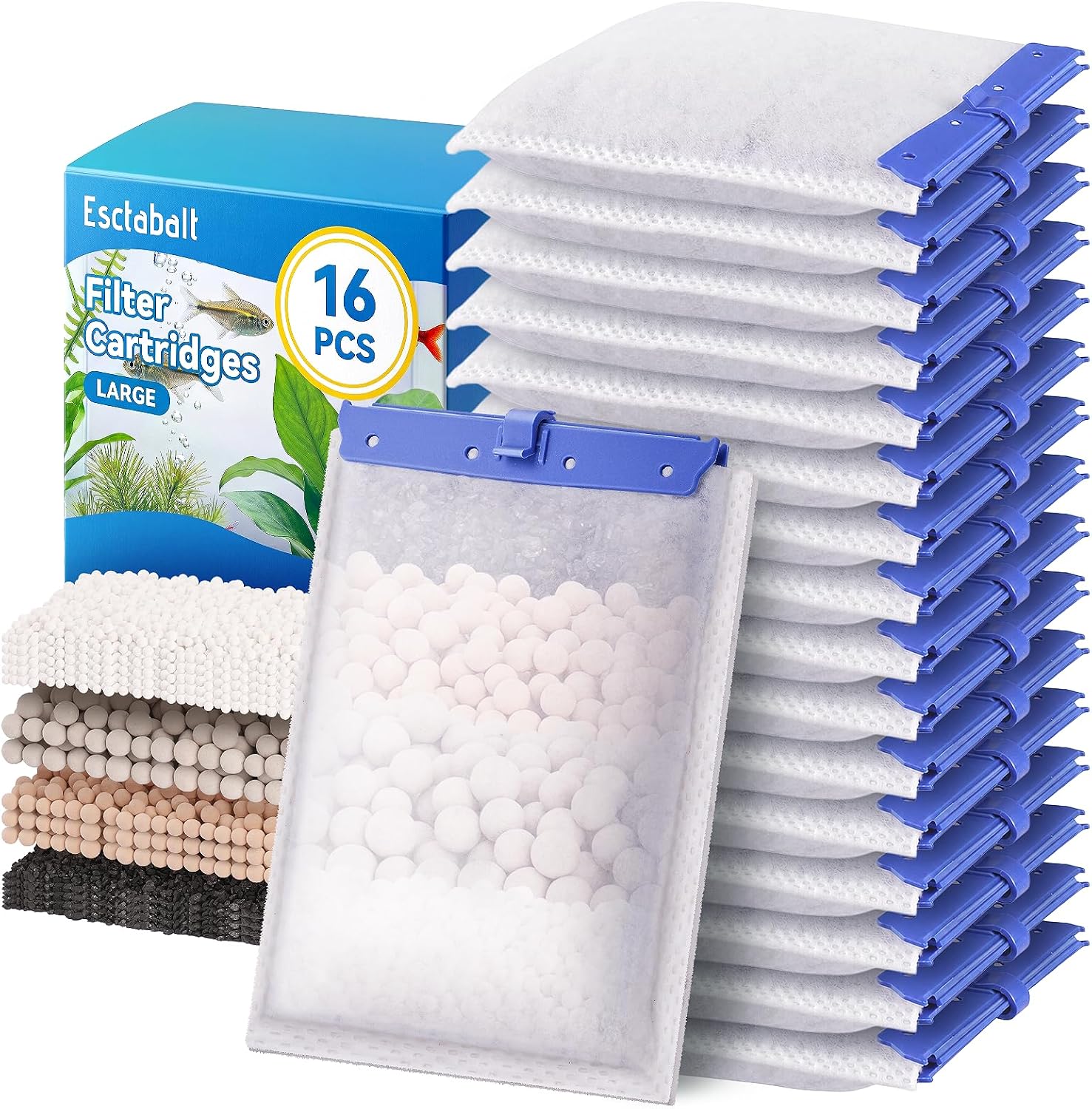 New Upgraded 6-in-1 16-Pack Aquarium Filter Cartridges, Designed for Tetra Whisper Bio-Bag Filter Cartridges Large, Fits Tetra Whisper Filter Large — Fits IQ/PF/20i/40i, 20-60 Gallon Tanks