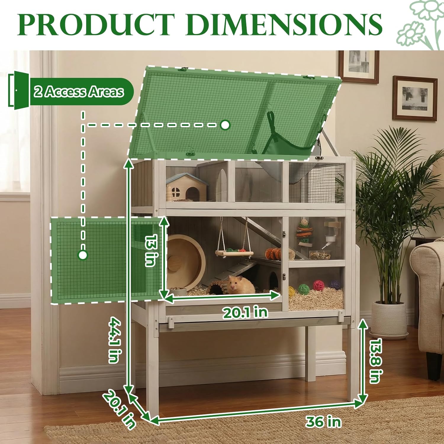 Large Guinea Pig Cages, 3-Story Indoor Guinea Pig Habitats with Stand, Hedgehog Cage Rabbit Hutch with Pull-Out Tray, Flip-Open Roof, Cozy Hammock - Image 2