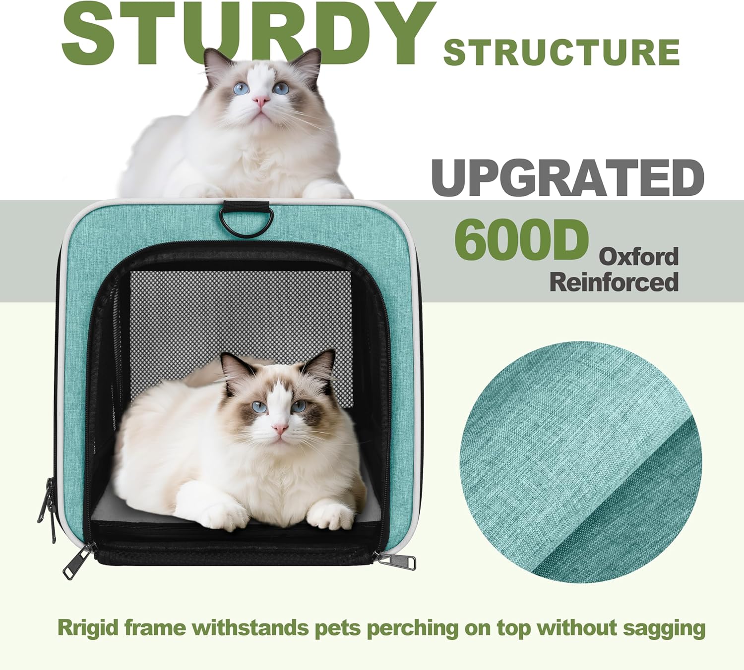 GAPZER Cat Carrier 18"x11"x11" TSA Approved Ventilated Pet Air Travel Cage | Top Open Small Animal Basic Crate, Shih Tzu Dog Softsided Durable Kennel, 4-Mesh-Side Kitty Carry on Case up to 20 lbs Teal - Image 4