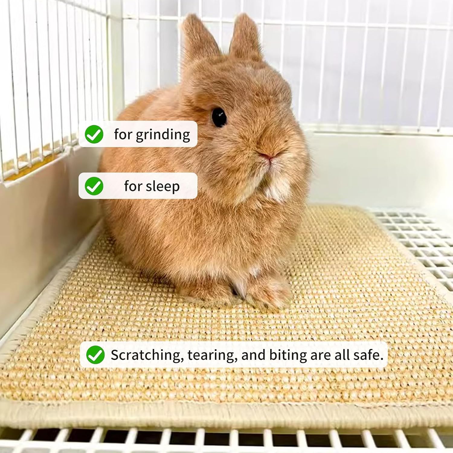 Oncpcare 2PCS Rabbit Scratch Mat Natural Bunny Scratching Pad Claws and Teeth Care Rabbit Mats for Cages Chew Toys for Bunny Pet Cage Bedding for Biting Sleeping Nesting, 16x12 - Image 3