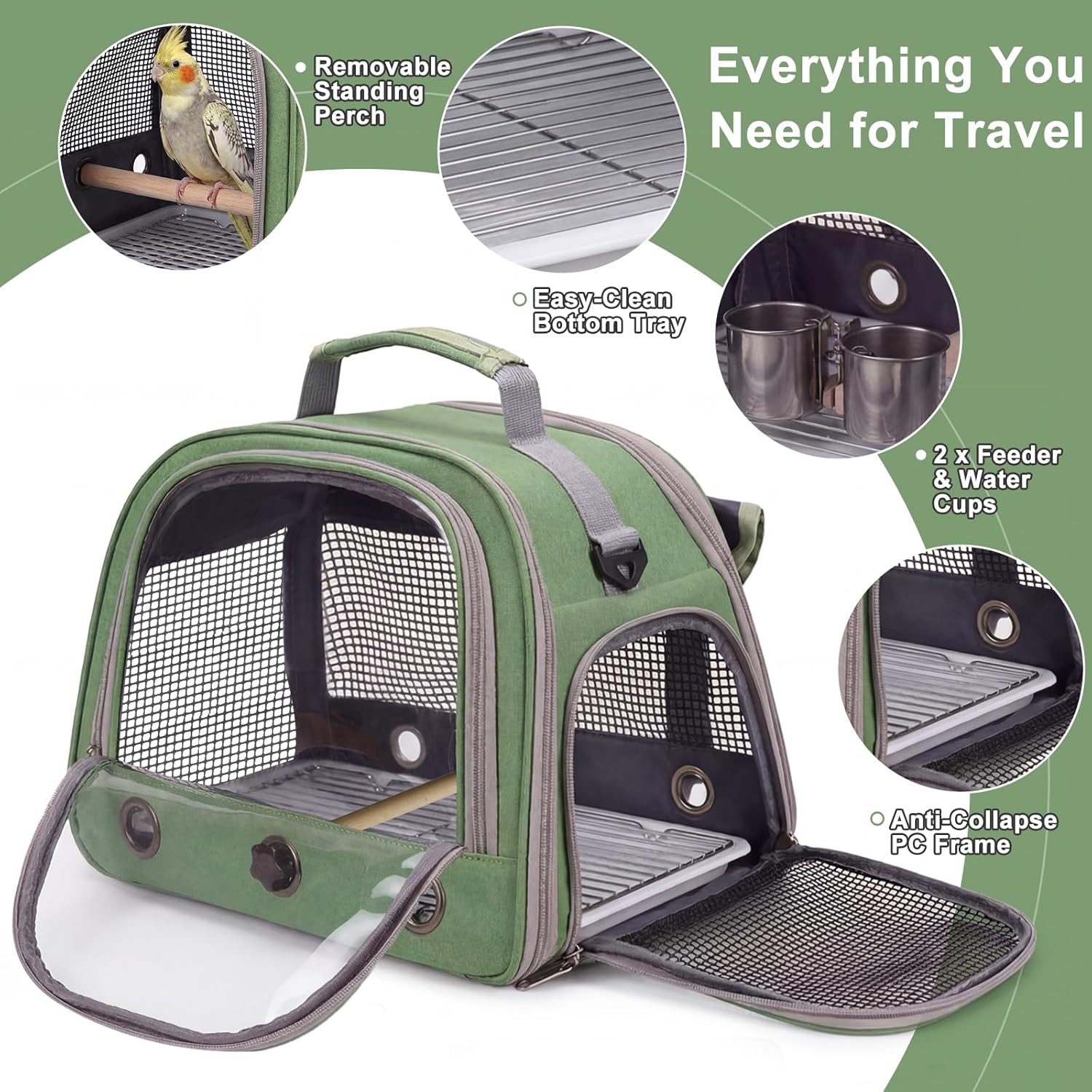 Bird Carrier, Lightweight Breathable Bird Backpack, Portable Wild Bird Carrier with Standing Perch for Parrot Travel Vet Visit (Grey) - Image 5