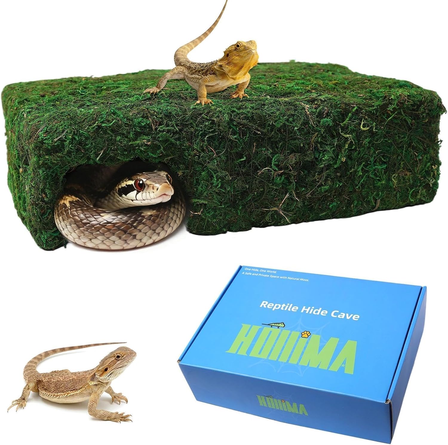 Mossy Cave Hide for Reptiles, Lizard Moss Hideout with Safe Shelter, Snake Cave Hut for Themed Terrarium Ideal for Gecko Hamster Snake to Rest & Hide