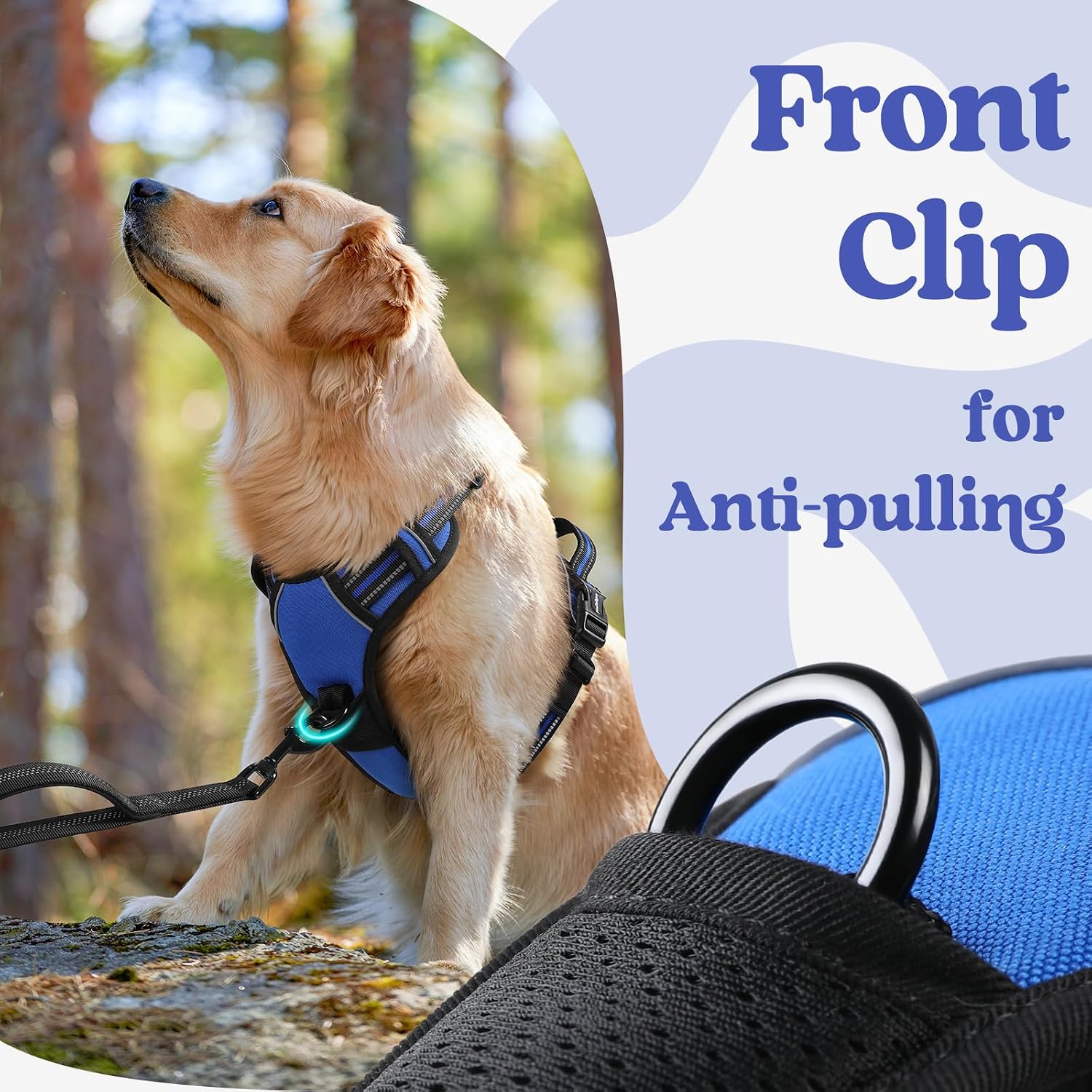 rabbitgoo Dog Harness for Large, No Pull Easy On & Off with 3 Buckles Pet Harness, Adjustable Soft Walking Vest with 2 Clips and Handle, Reflective for Large Dogs, Blue, L - Image 6