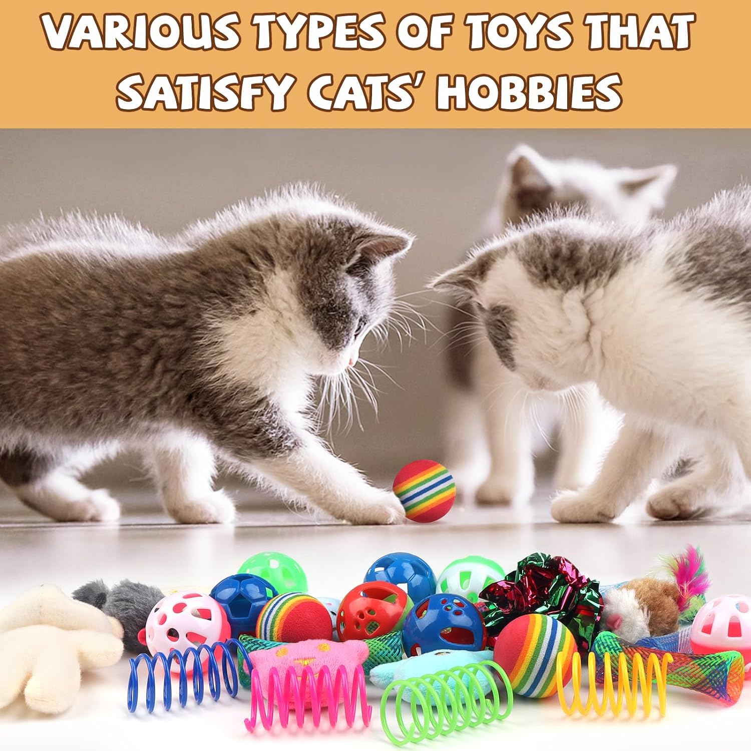 QUOZUO 30 Pcs Cat Toy Kitten Toys Set, Interactive Cat Toy Wand Cat Springs Ball Toy with Bells, Cat Toys for Bored Indoor Cats, Gift Box Styles - Image 6