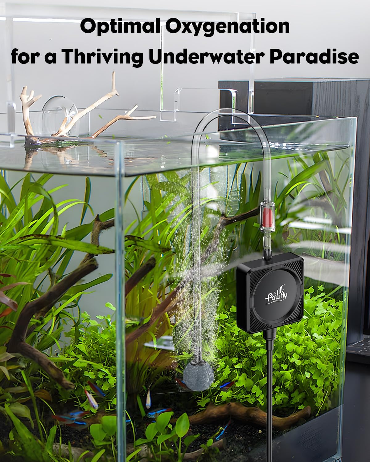 Pawfly Nano Silent Aquarium Air Pump, Mini Bubbler with Accessories, 1.3 W Portable Oxygen Aerator for 1-15 Gallon Fish Tanks, 450 mL/min - Image 4