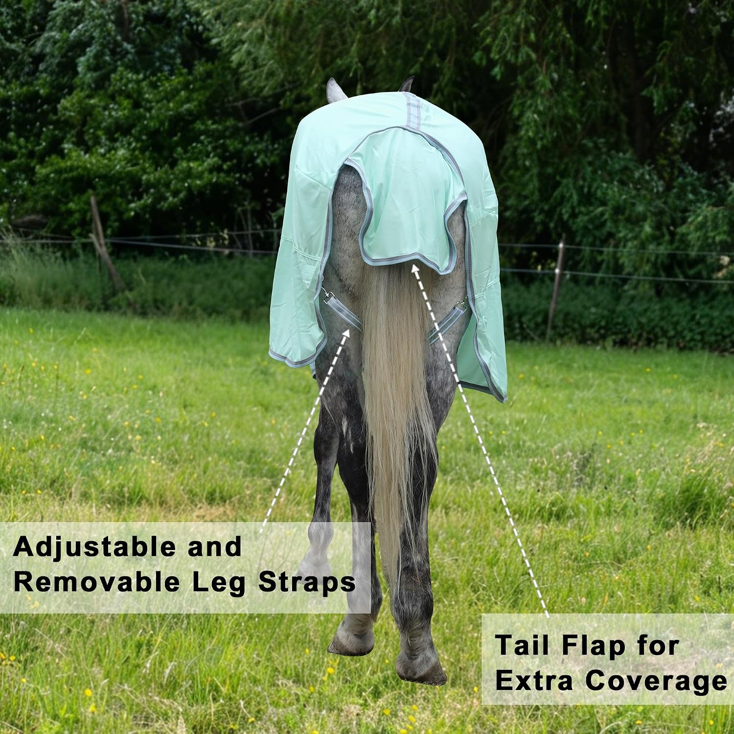 Horse Fly Sheet Lining, Breathable Mesh Horse Sheets, Equine Summer Sheets UV Protection, Bug Mosquito FlySheet for Stable, Pasture, Barn - Standard Neck - Mint Green 78" - Image 6