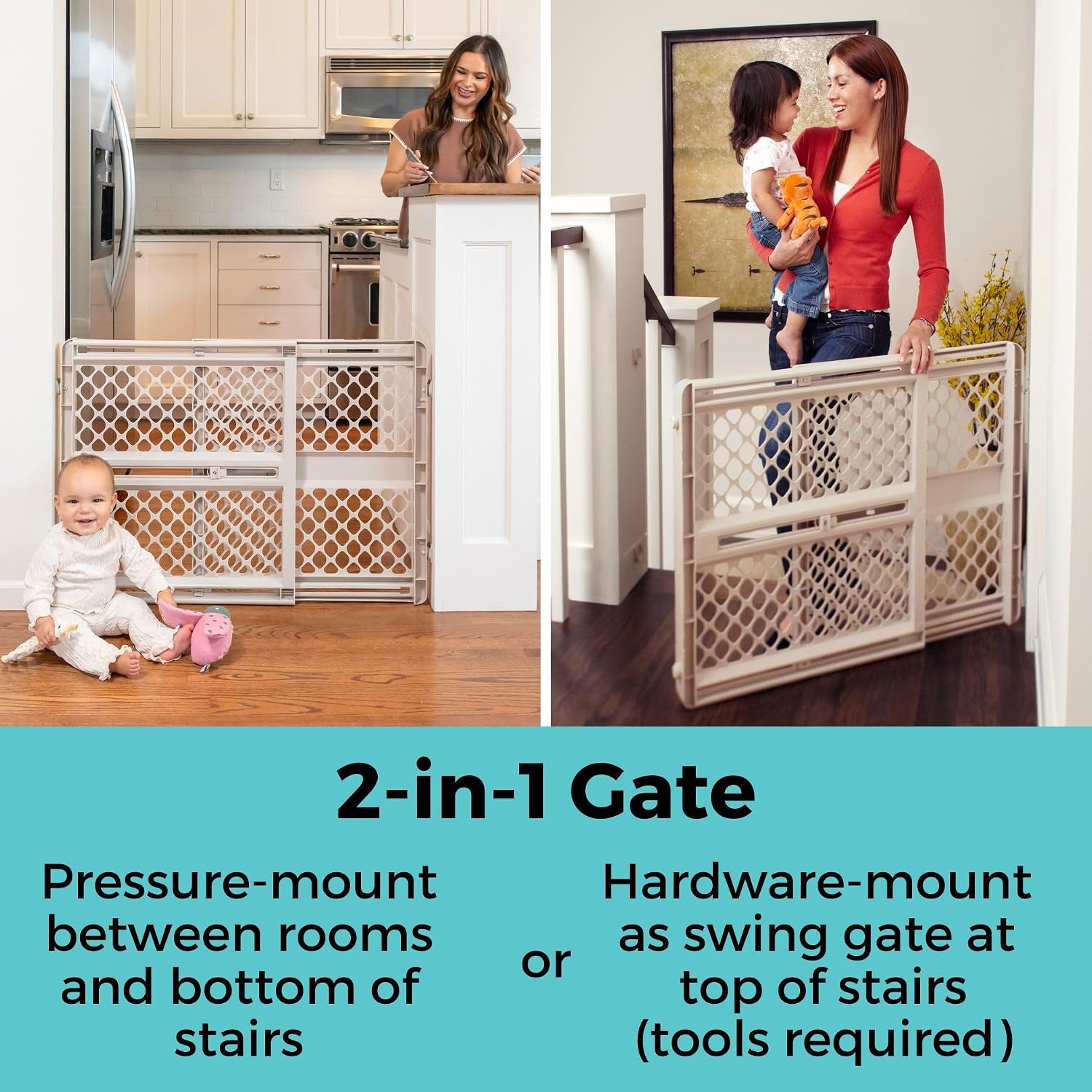 Toddleroo by North States - Supergate Ergo Baby Gate: Plastic Baby Gate for Stairs & Doorways - Adjustable Indoor Safety Gate - Made in USA - 26 to 42 Inches Wide - 26 Inches Tall - Sand - Image 2