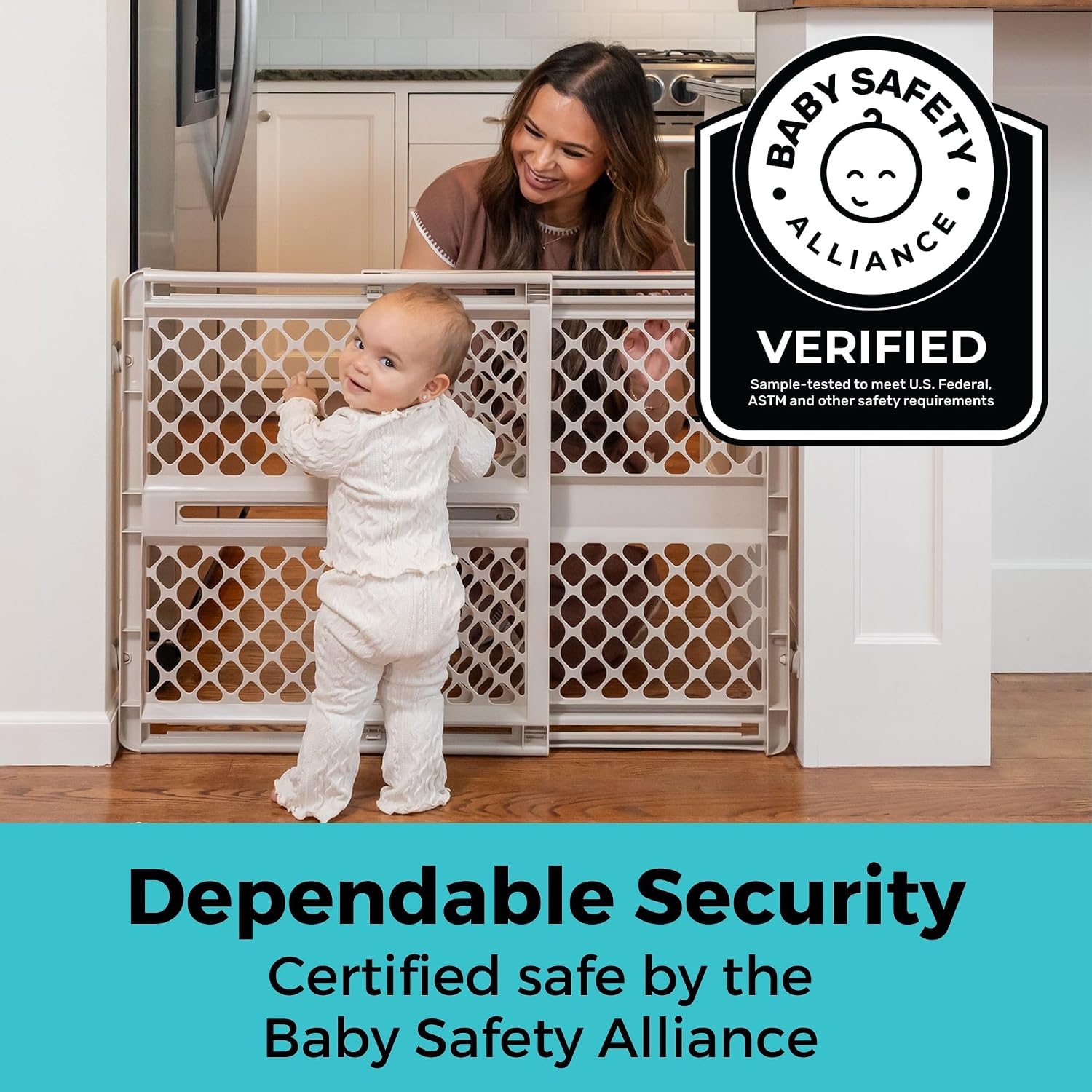 Toddleroo by North States - Supergate Ergo Baby Gate: Plastic Baby Gate for Stairs & Doorways - Adjustable Indoor Safety Gate - Made in USA - 26 to 42 Inches Wide - 26 Inches Tall - Sand - Image 7