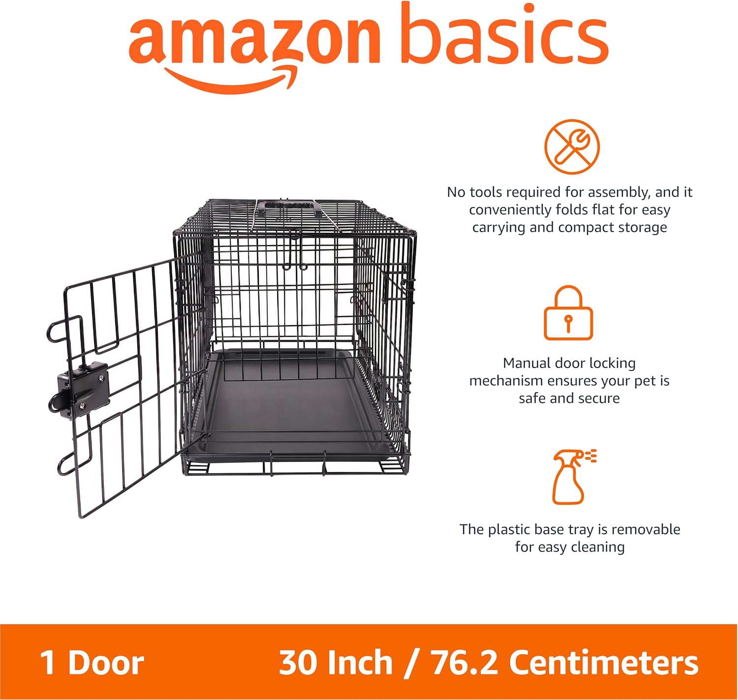 Amazon Basics Portable, Foldable Metal Wire Dog Crate with Removable Tray, Single Door, Divider Panel, Quick Setup, 30 x 19 x 21 in, Black - Image 2