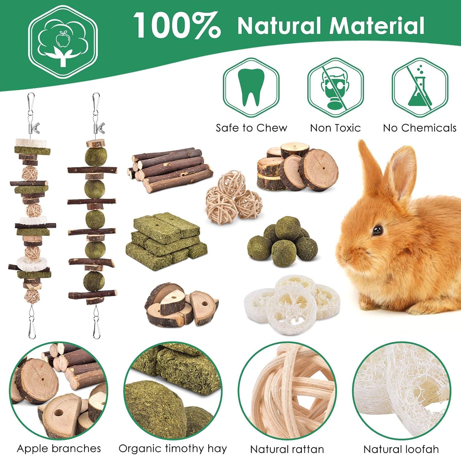 KATUMO Rabbit Chew Toys, 74 PCS DIY Hamster Chew Kit Bunny Teeth Care Molar Toys Ideal for Rabbit, Guinea Pig, Chinchilla, Hamster, Squirrel, Gerbils Etc Small Rodent Pets' Teeth Grinding - Image 4