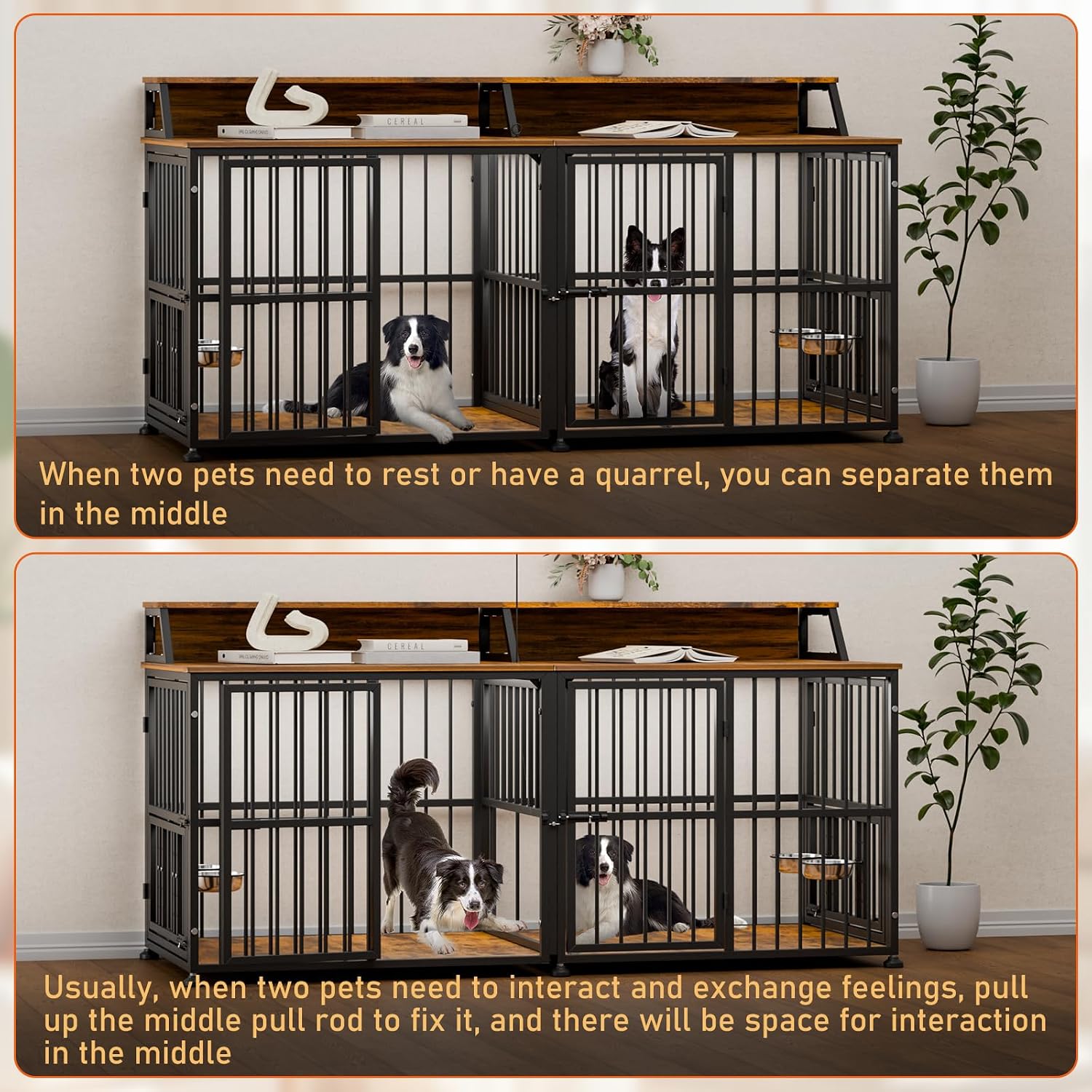XXL Dog Crate Furniture for 2 Dogs, Extra Large Double Dog Cage Large Breed, Thick Wooden Dog Crate with Storage Rack, 72 Inch Double Dogs House Sturdy Dog Kennel with Removable Divider - Image 5