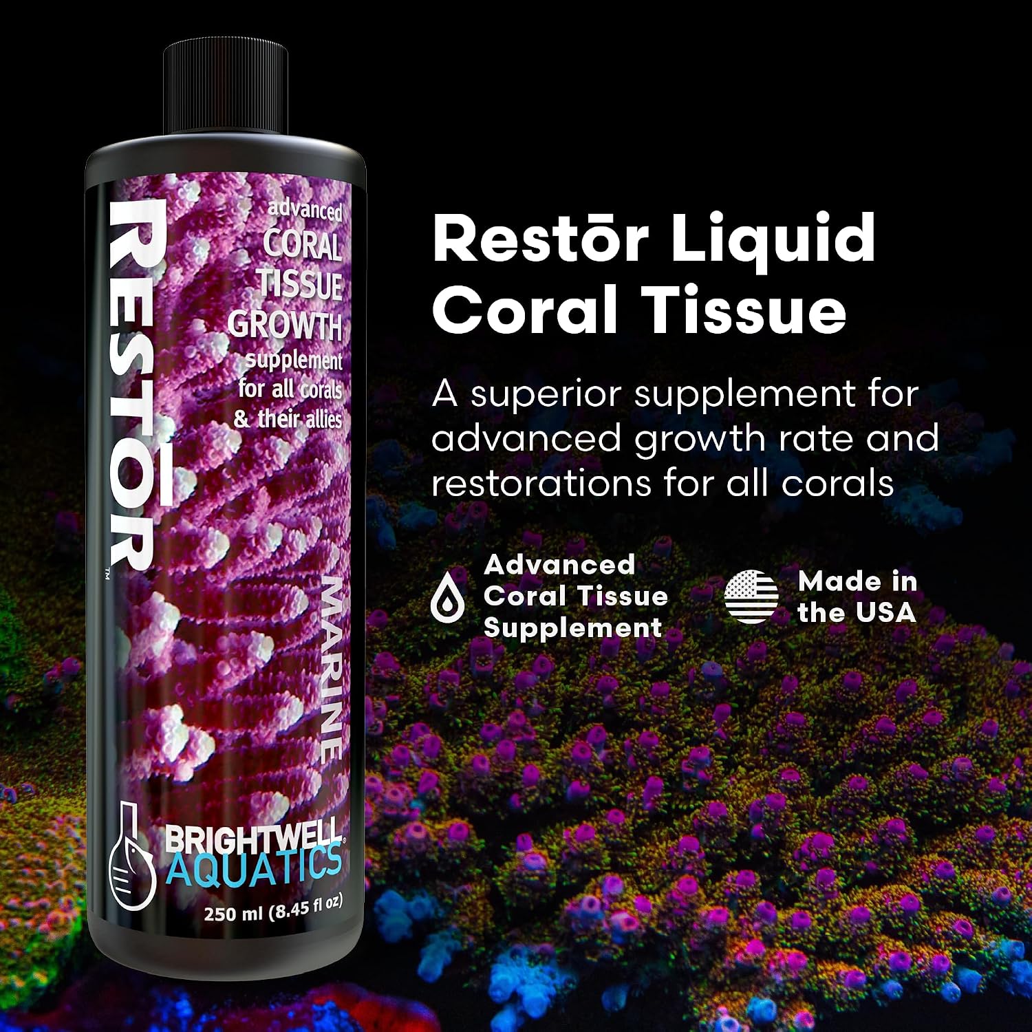 Brightwell Aquatics Restor Coral Recovery Supplement for Reef Tanks, 250 ml - Image 2