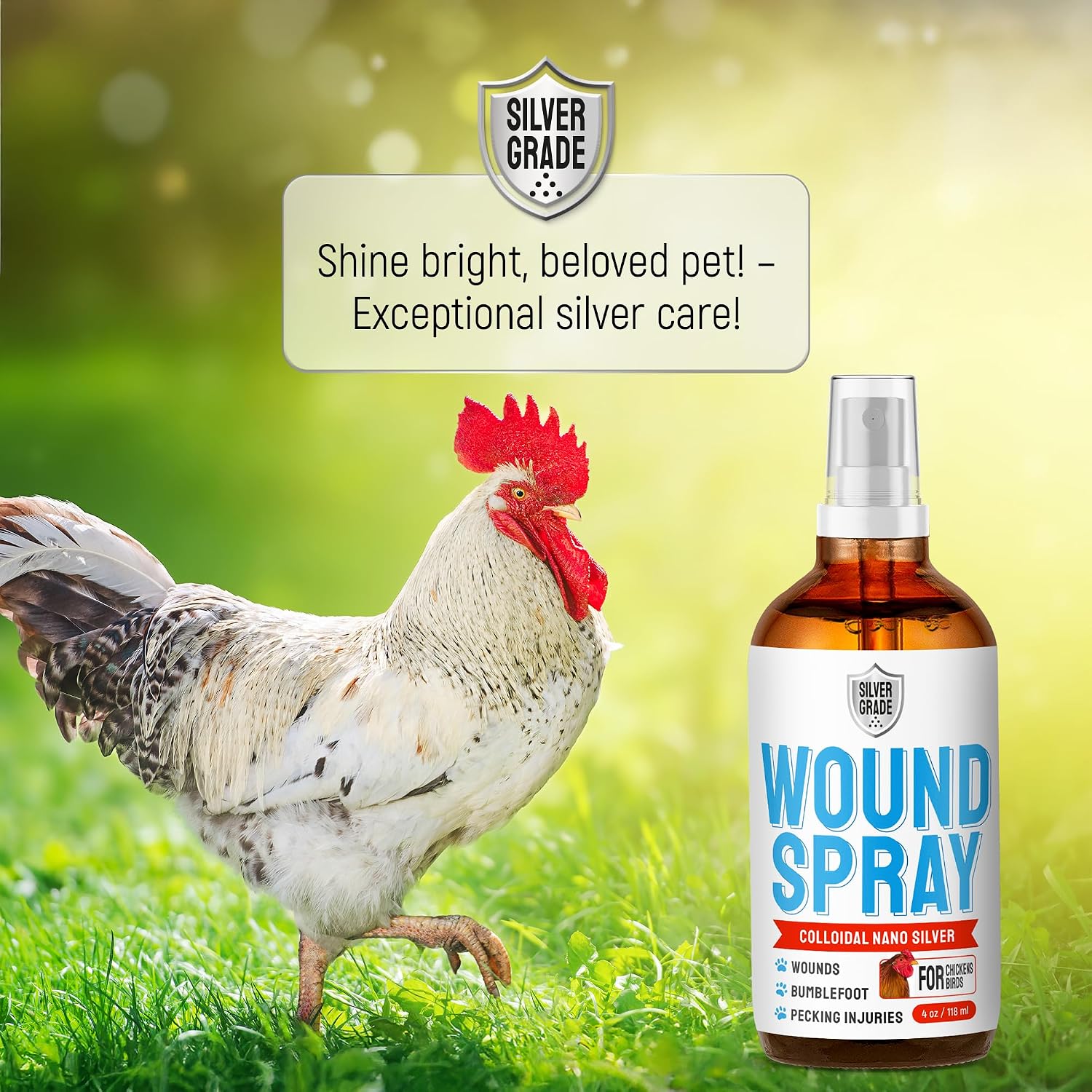 SILVER GRADE Wound Spray for Chicken – Birds & Chicken Antibiotics Alternative to Help with Pecking Sores, Bumblefoot, Cuts – Poultry Spray with Silver – GMOs Free – 4-Oz Bottle - Image 8