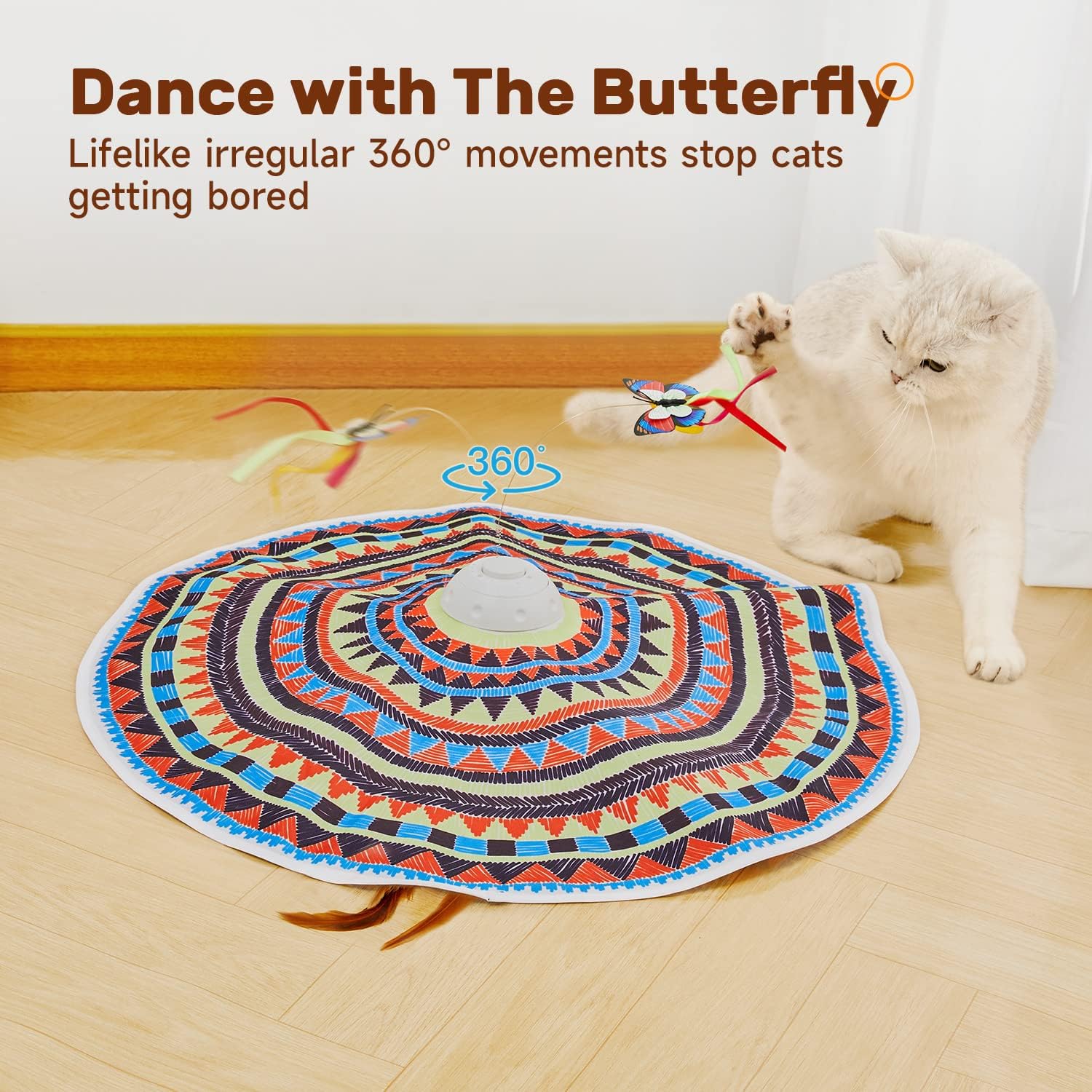 Potaroma Cat Toys Chargeable, 3in1 Hide and Seek, Interactive Fun | Automatic Fluttering Butterfly, Moving Feather, Kitten Wand, Indoor Kitty Exercise Kicker 22.8 Inch Cover for All Breeds - Image 4