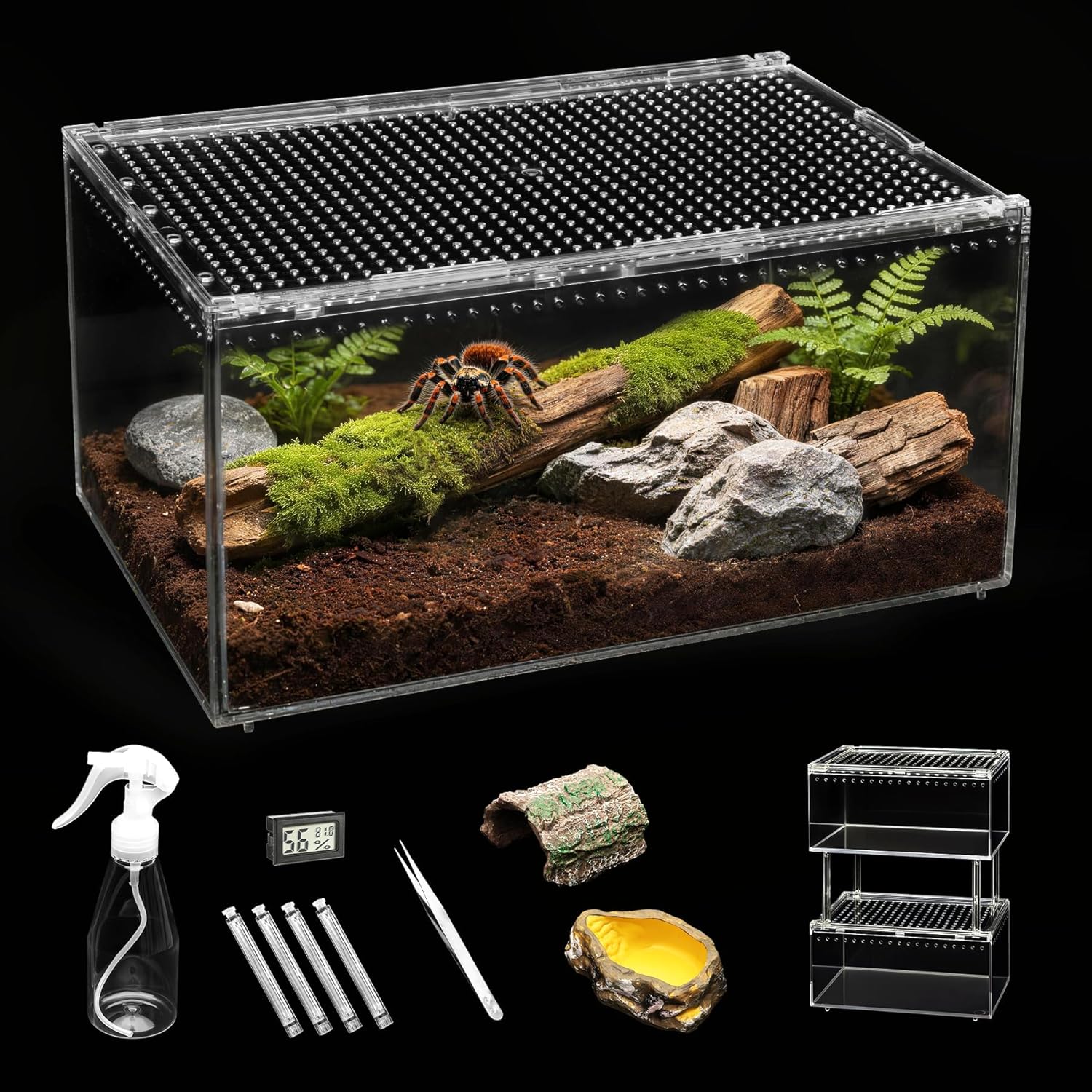 Large Reptile Tank PC Starter Kit,Escape Proof Tarantula Enclosure | Hermit Crab Habitat,Spider Terrarium for Isopods Cage,Insect House, Small Pac-Man Frog Cribs,Bug Container,Beetle Vivarium