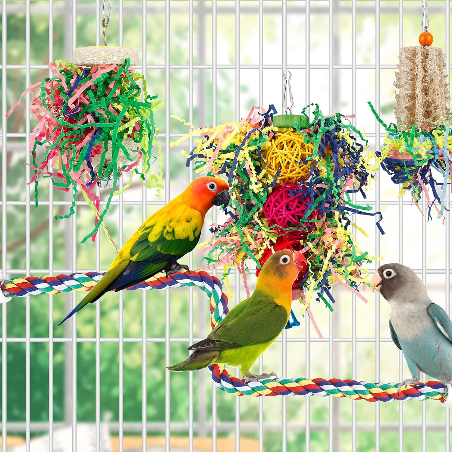 Bird Shredding Foraging Toys Parakeet Toy Chewing Hanging Toy Shredded Paper Bird Cage Accessories Bird Rope Perch for Conure Cockatiel Budgies Lovebird Parrotlet - Image 2