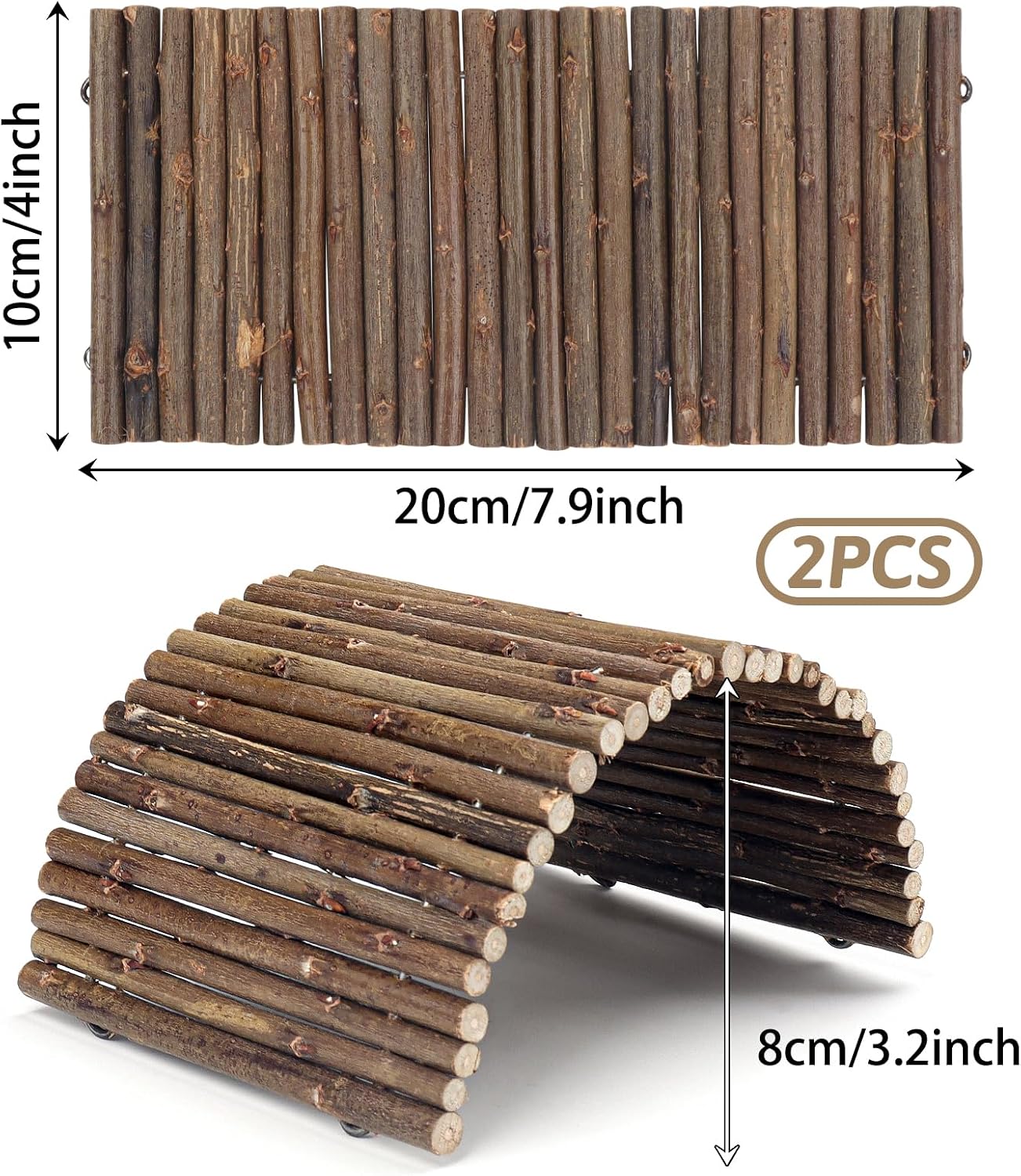 QUOZUO 2PCS Reptile Hideout Hermit Crab Bendable Bridge, Wooden Hermit Crab Hideout Climbing Toys, Reptile Tank Habitat Decor Hiding Hut for Lizards, Mice, Spiders - Image 2