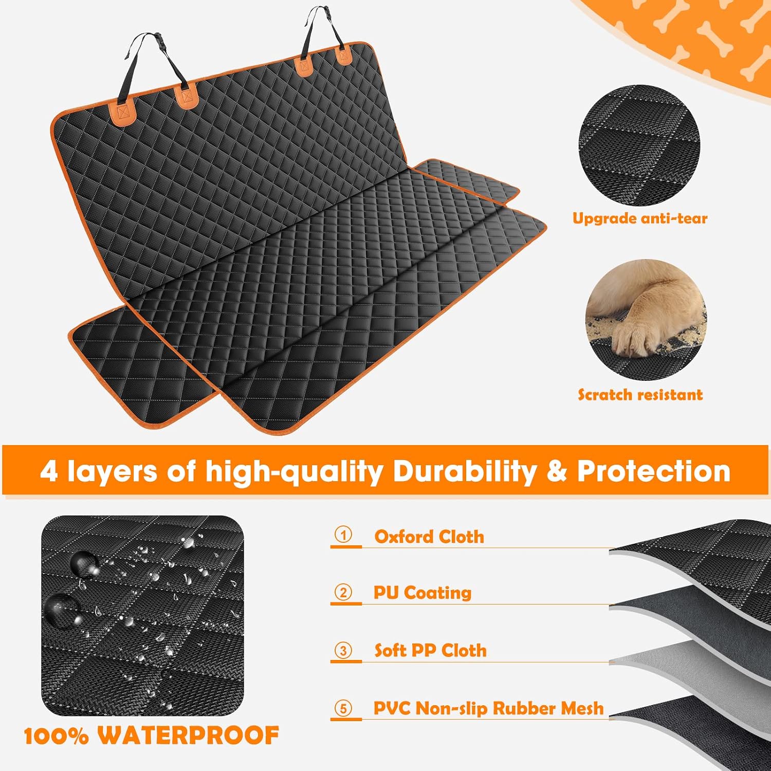 MIXJOY Dog Seat Cover for Back Seat Waterproof Dog Seat Covers for Cars, Car Seat Protector for Dogs, Nonslip Back Seat Cover for Trucks & SUV - Image 4
