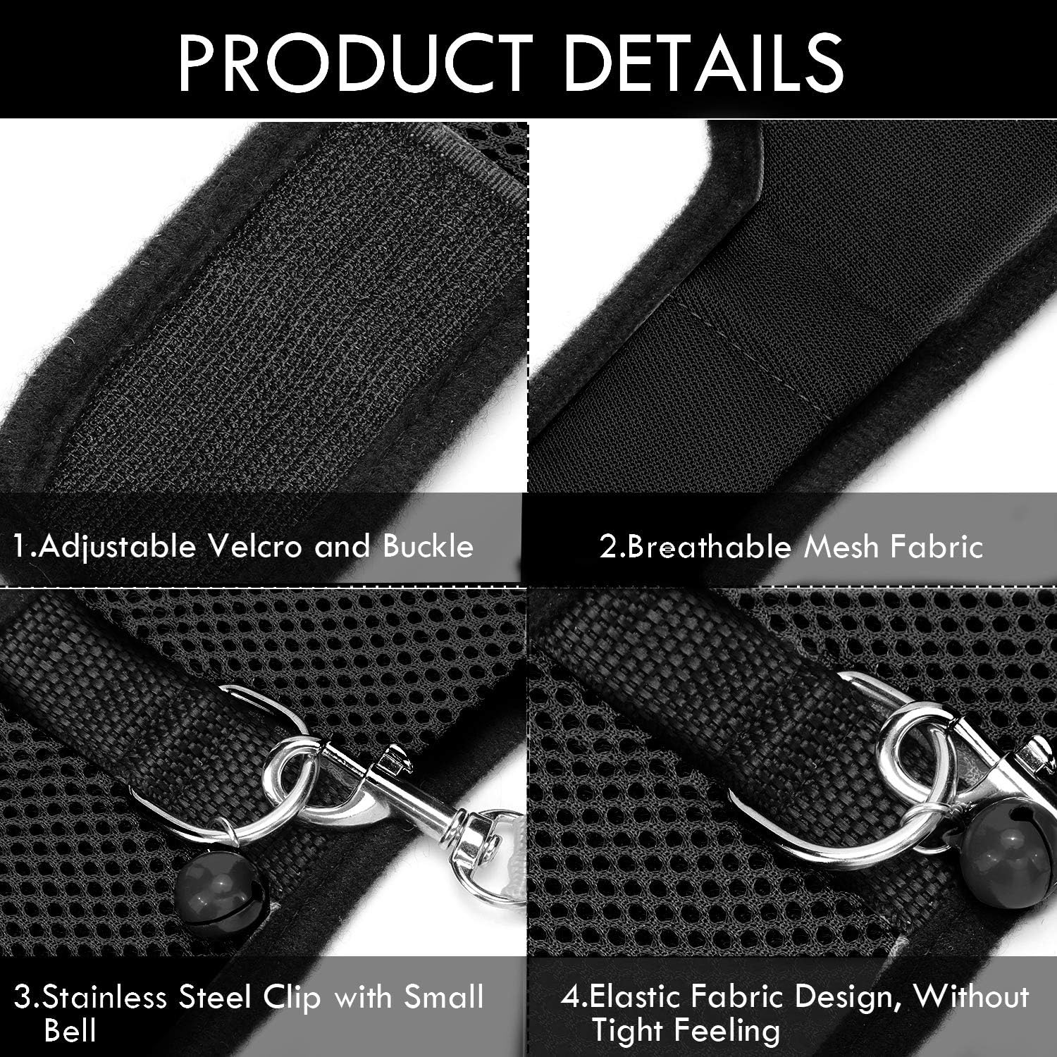 SATINIOR 2 Sets Guinea Pig Harness and Leash Adjustable Soft Mesh Harness Bell No Pulling Comfort Vest for Baby Ferret Rats Hamster Bunny Rabbit Chinchilla and Small Pet(Black, Red,S) - Image 4